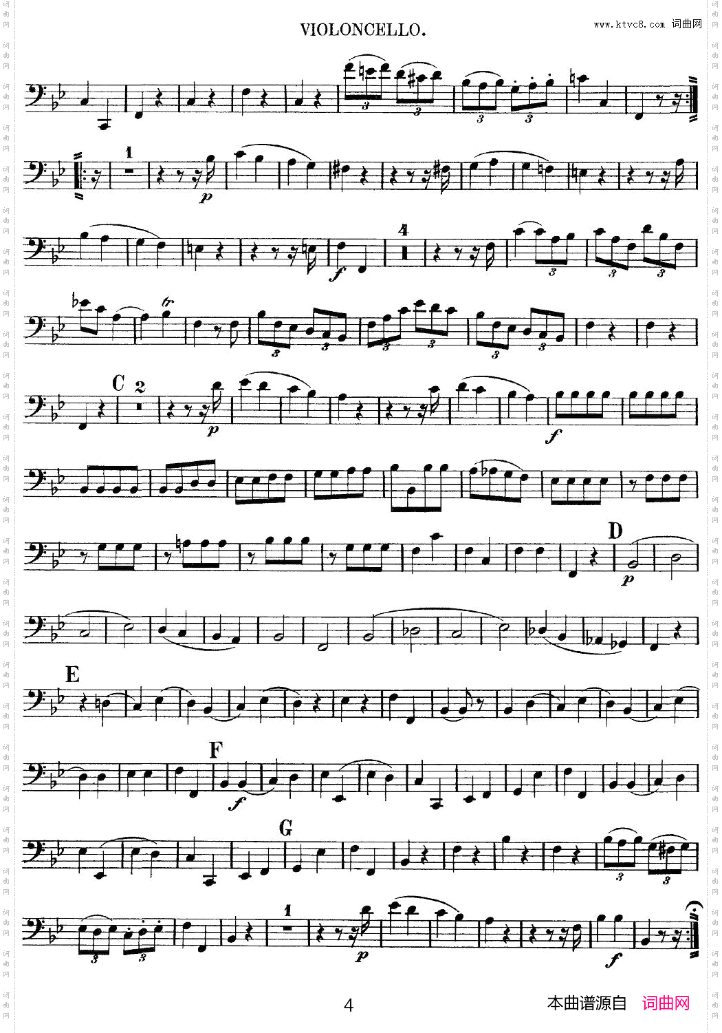 Mozart《QuartetNo·12inBbMajor,K·172》_Cello分谱