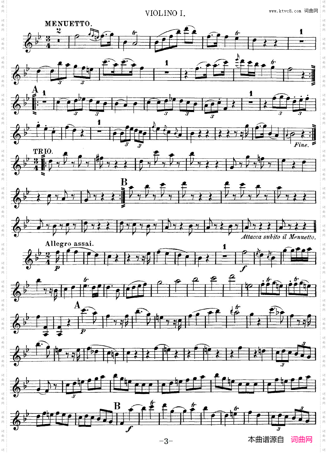Mozart《QuartetNo·12inBbMajor,K·172》_Violin 1分谱