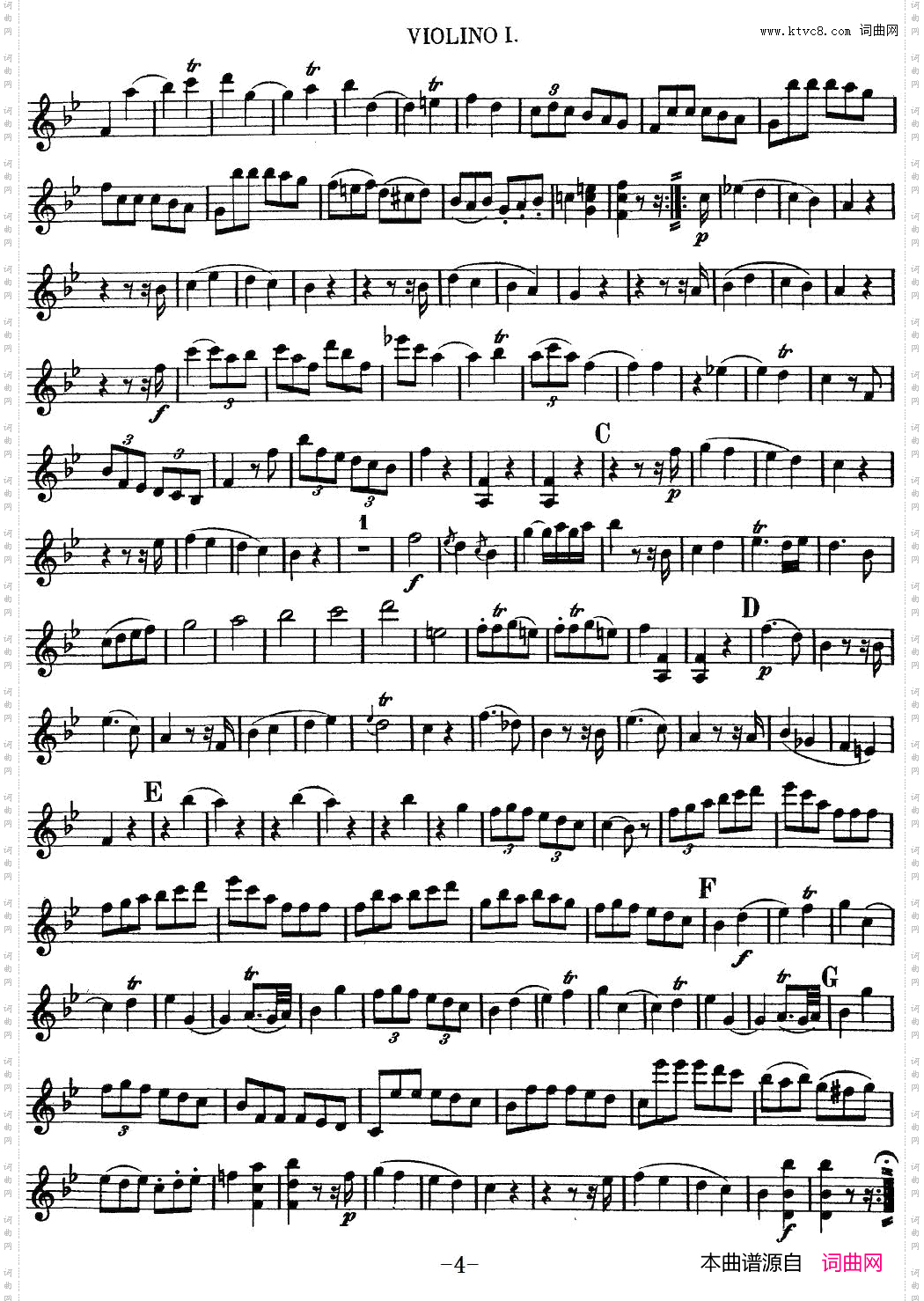 Mozart《QuartetNo·12inBbMajor,K·172》_Violin 1分谱