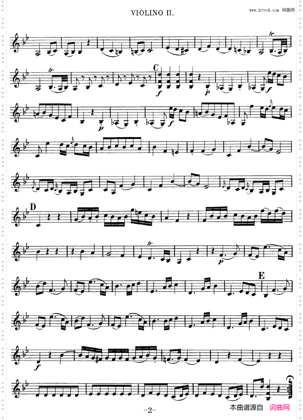 Mozart《QuartetNo·12inBbMajor,K·172》_Violin 2分谱