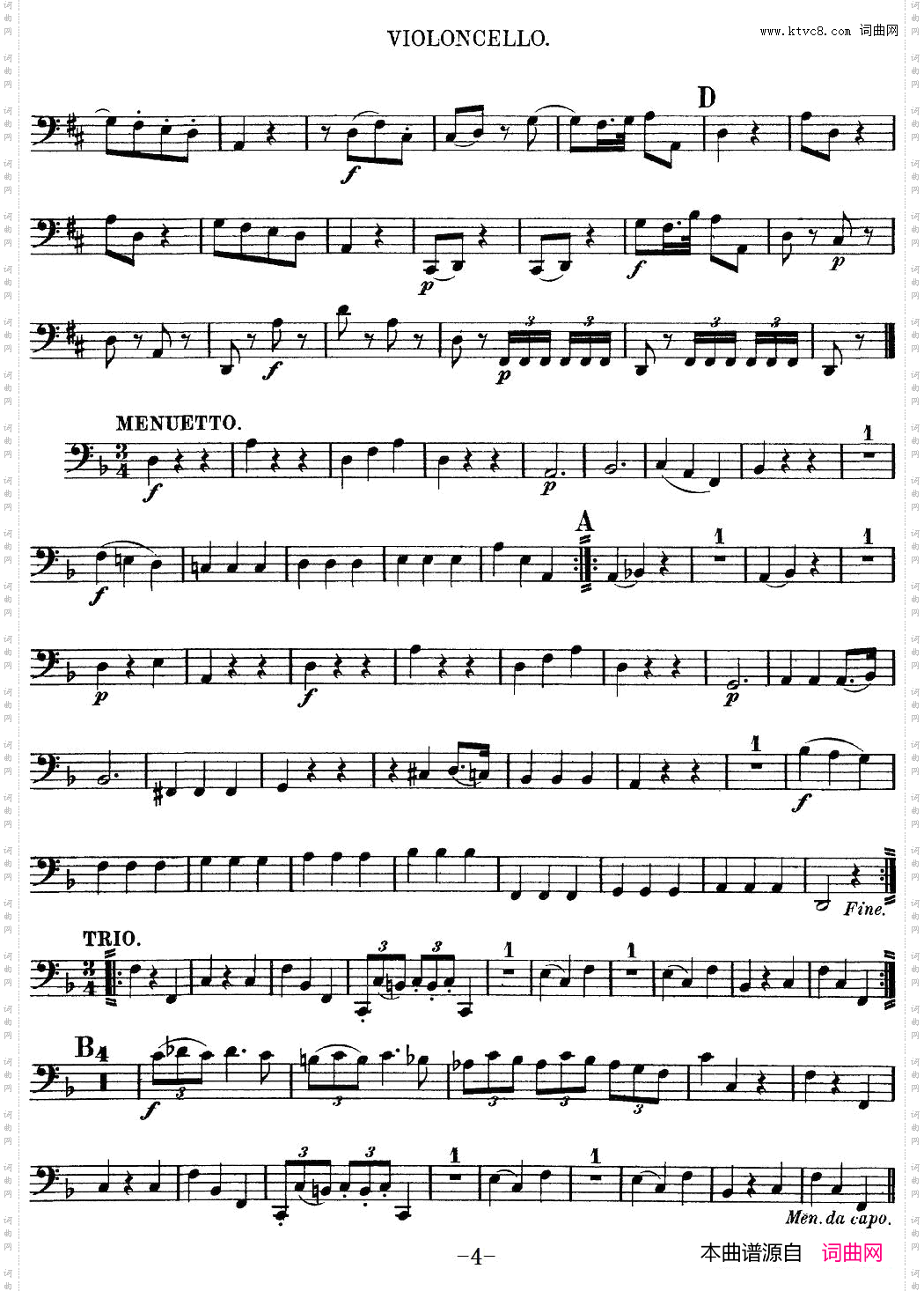 Mozart《QuartetNo·13inDMinor,K·173》_Cello分谱