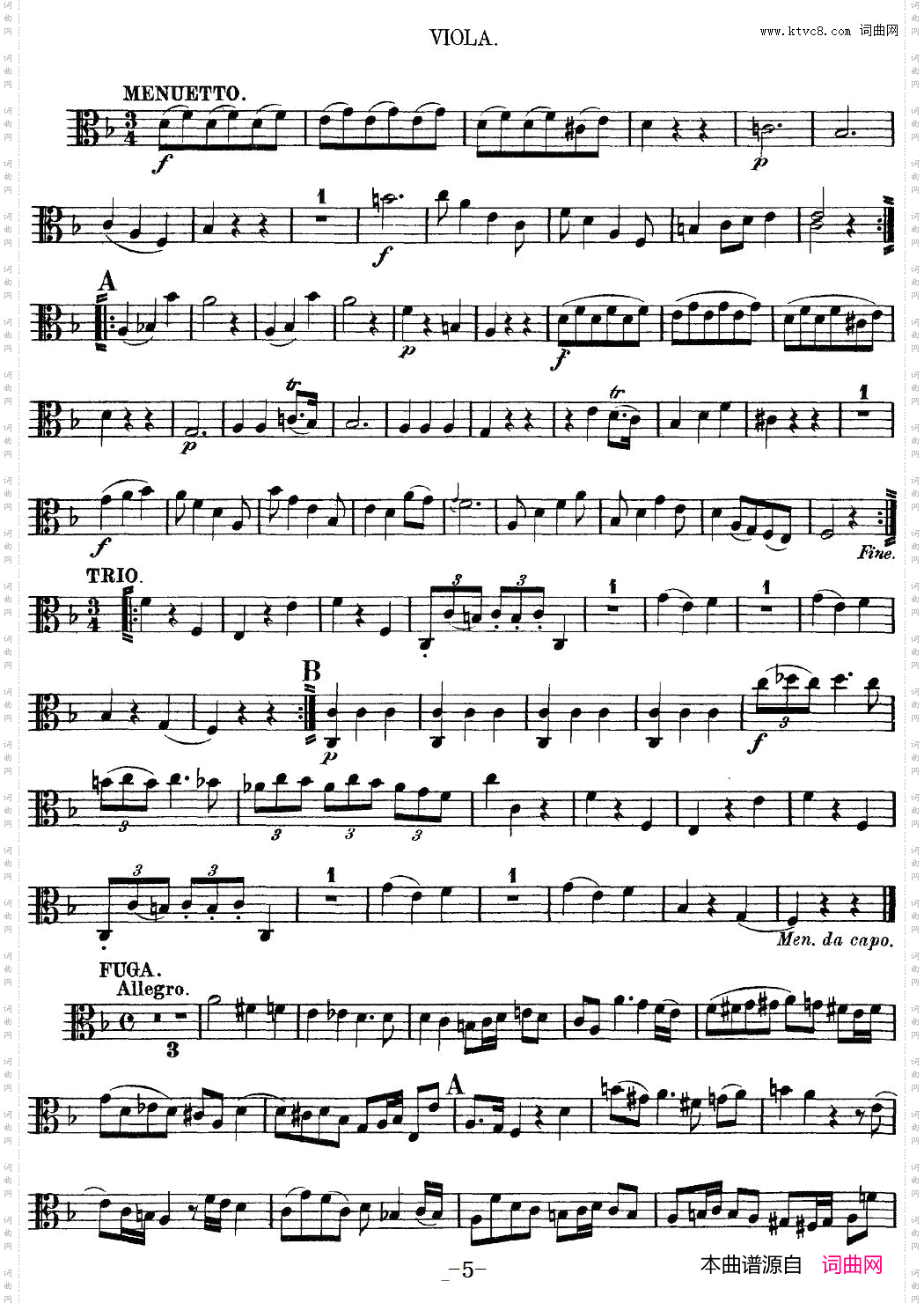 Mozart《QuartetNo·13inDMinor,K·173》_Viola分谱