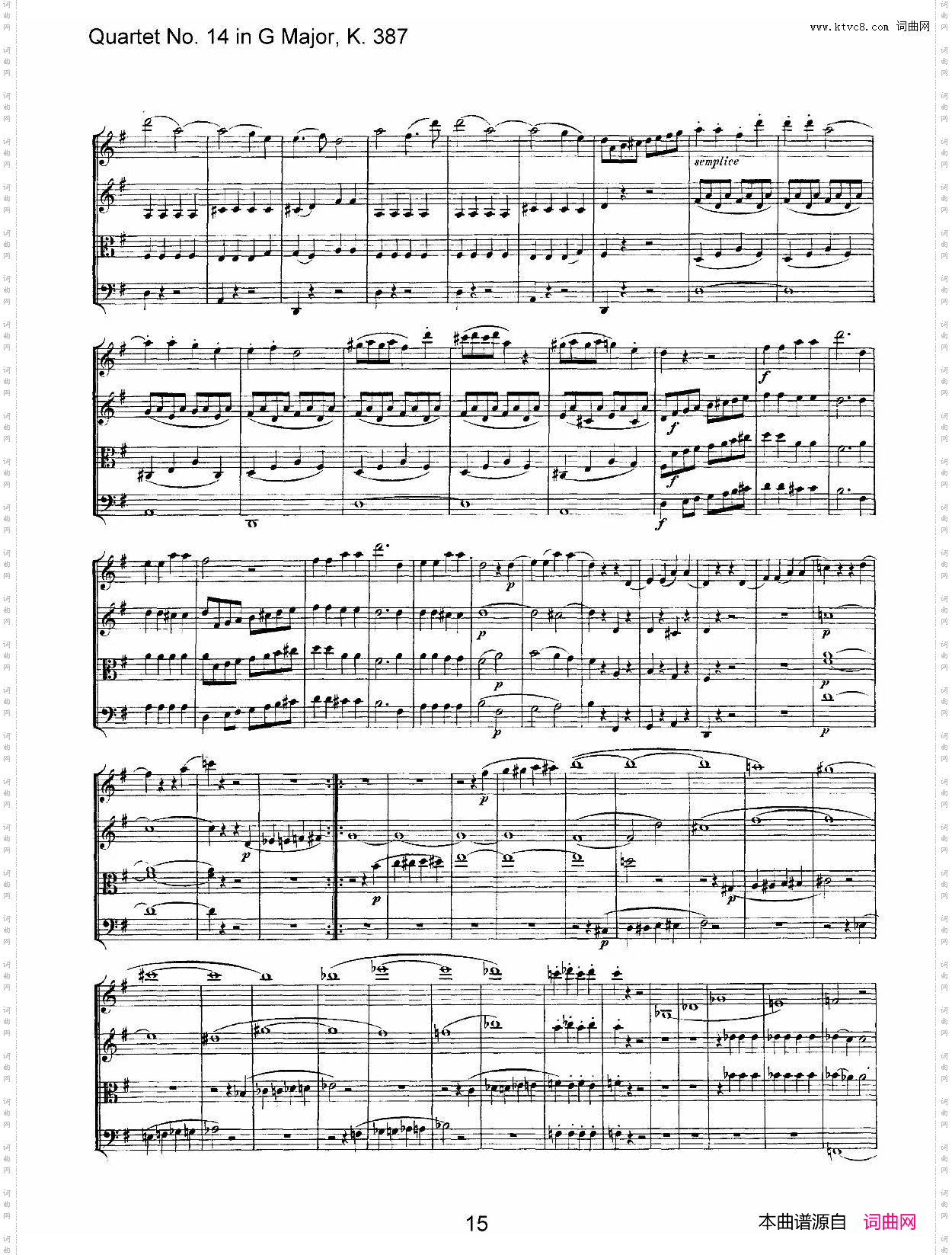 Mozart《QuartetNo·14inGMajor,K·387》_总谱