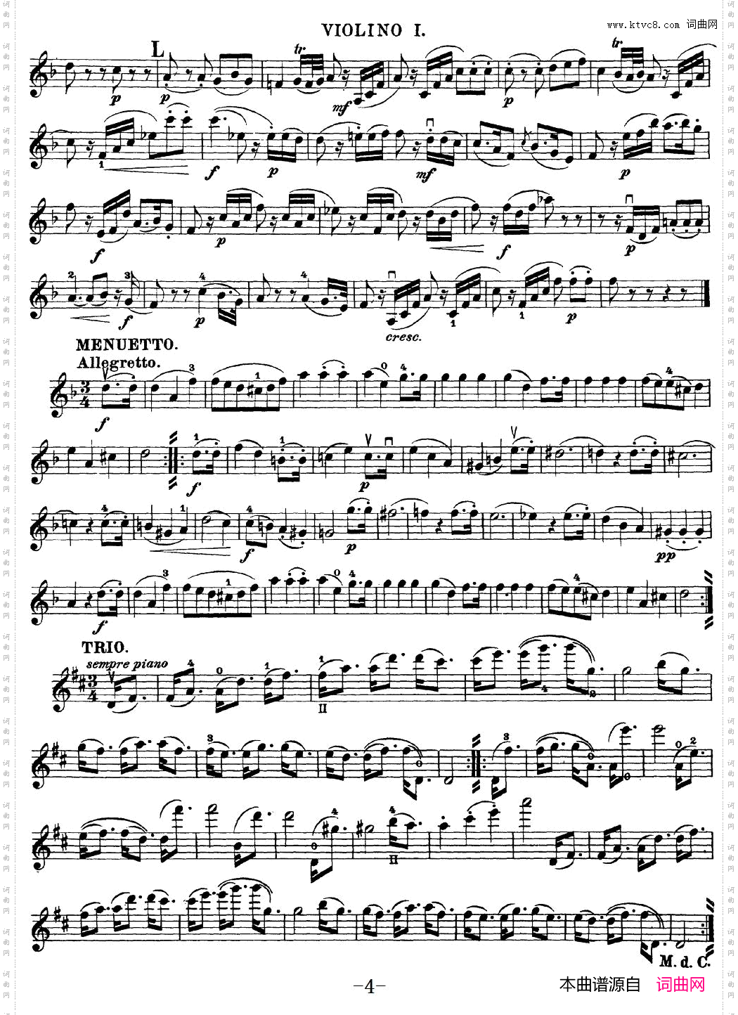 Mozart《Quartet No·15 in D Minor,K·421》_Violin 1分谱