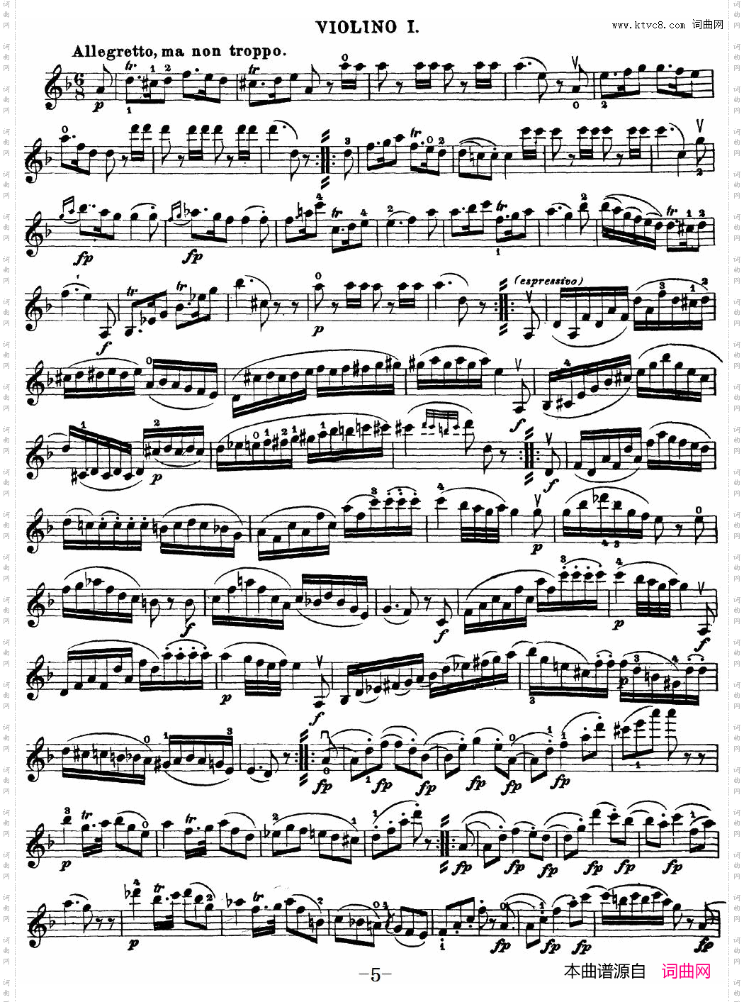 Mozart《Quartet No·15 in D Minor,K·421》_Violin 1分谱