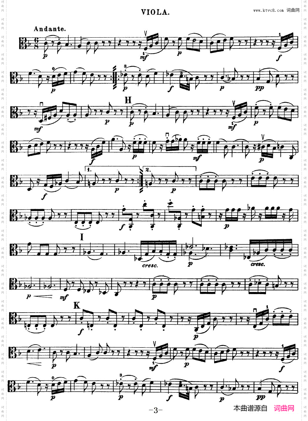 Mozart《Quartet No·15 in D Minor,K·421》_Viola分谱