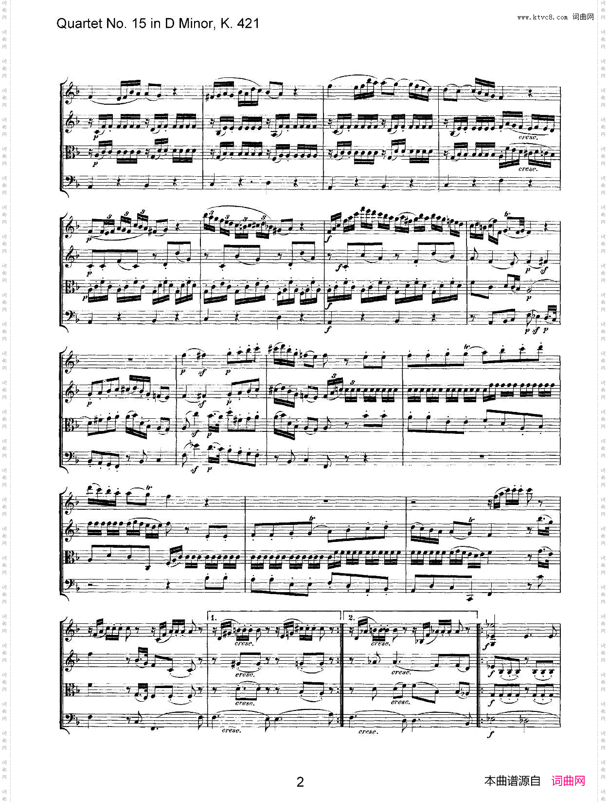 Mozart《Quartet No·15 in D Minor,K·421》_总谱