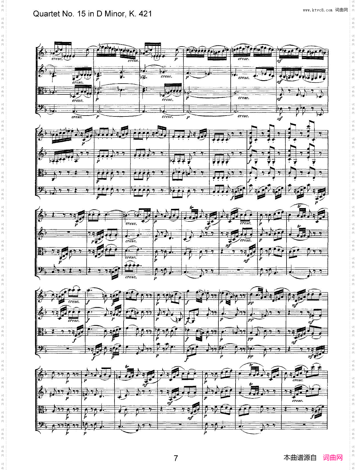 Mozart《Quartet No·15 in D Minor,K·421》_总谱