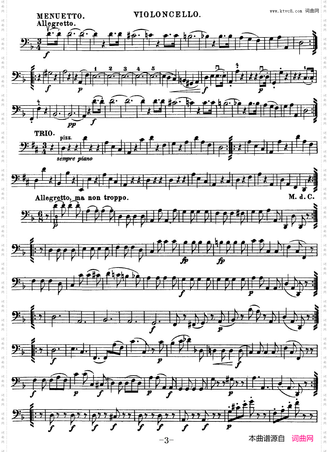 Mozart《Quartet No·15 in D Minor,K·421》_Cello分谱