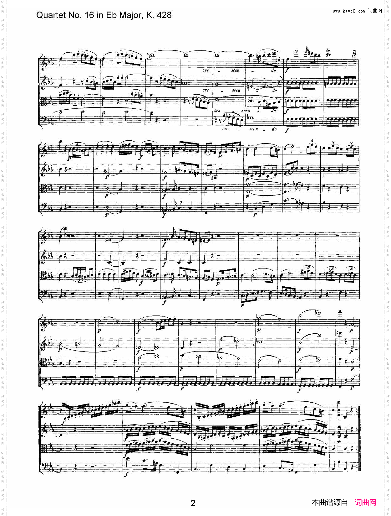 Mozart《Quartet No·16 in Eb Major,K·428》_总谱