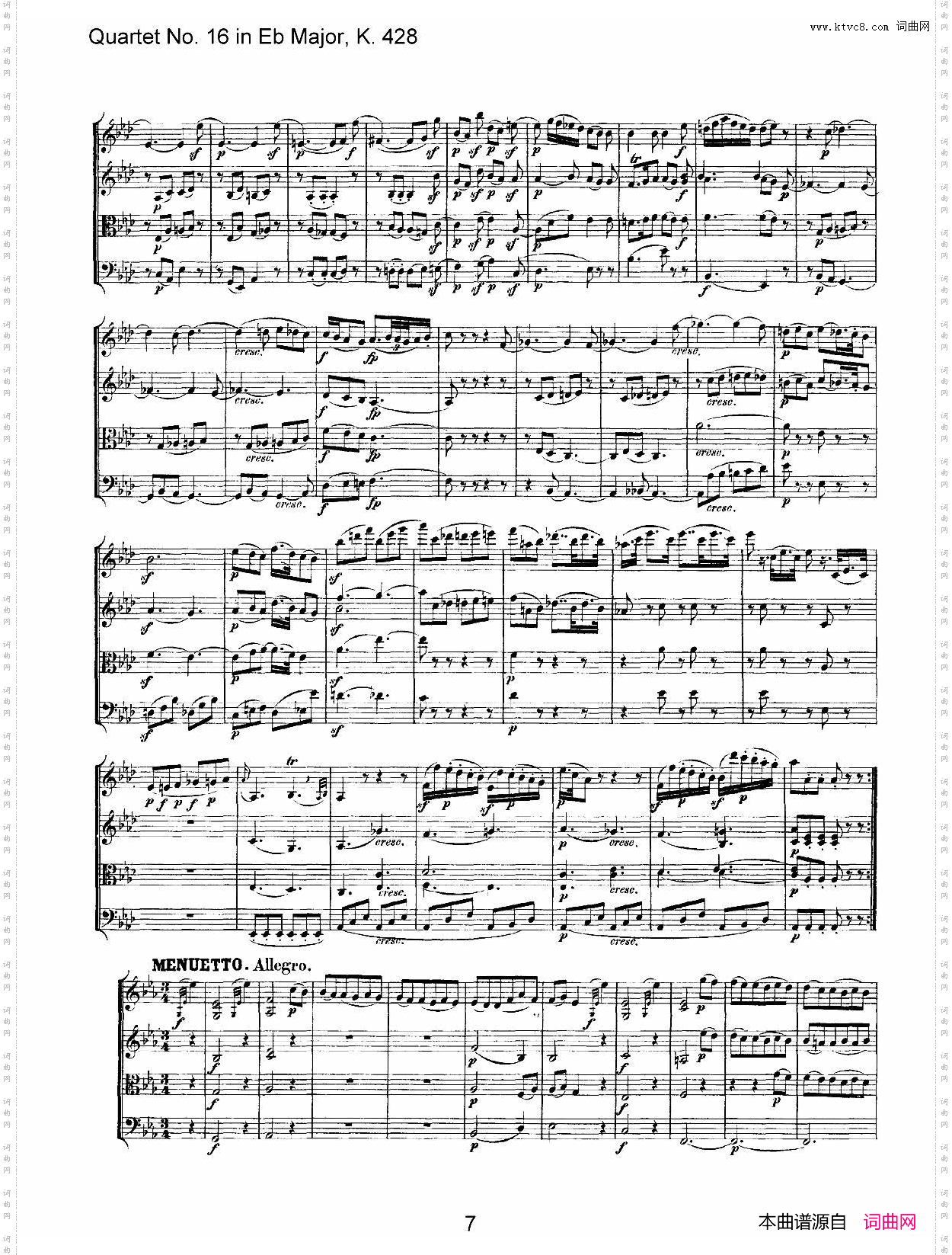Mozart《Quartet No·16 in Eb Major,K·428》_总谱