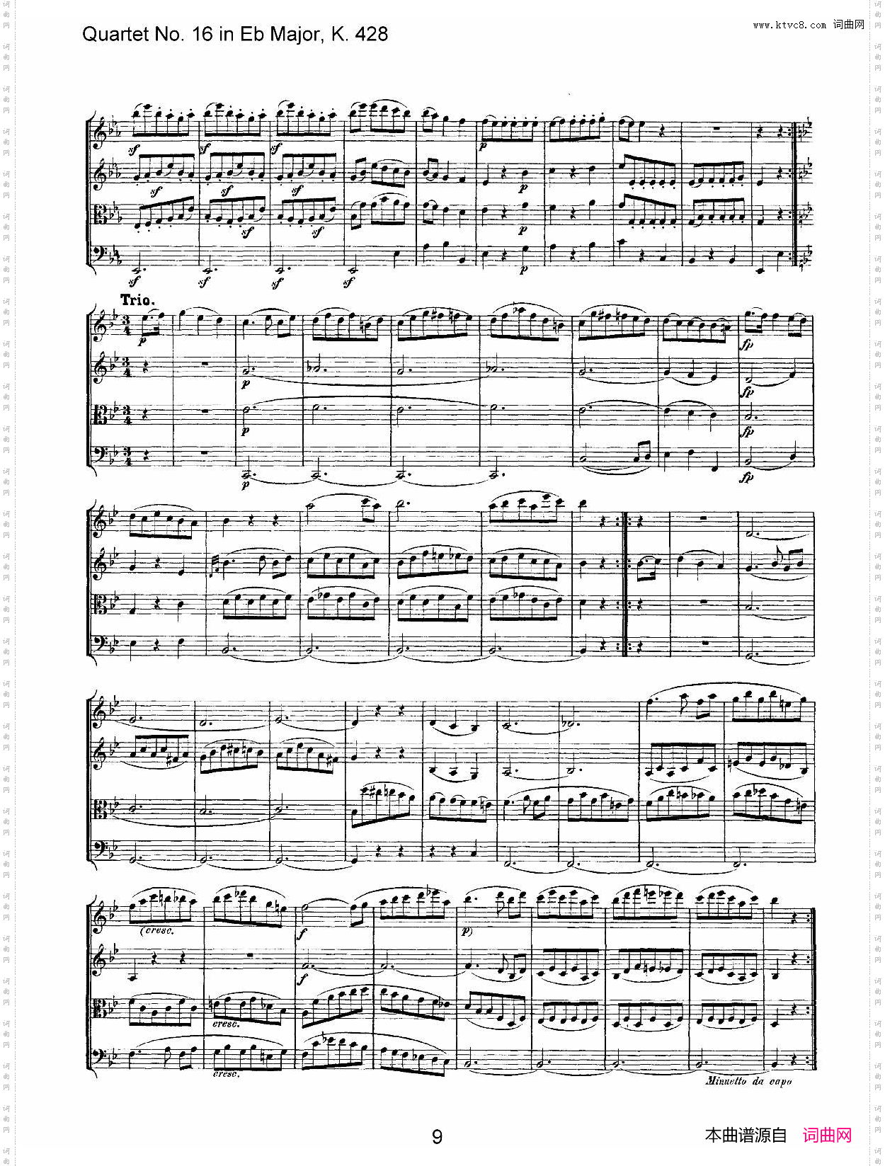 Mozart《Quartet No·16 in Eb Major,K·428》_总谱