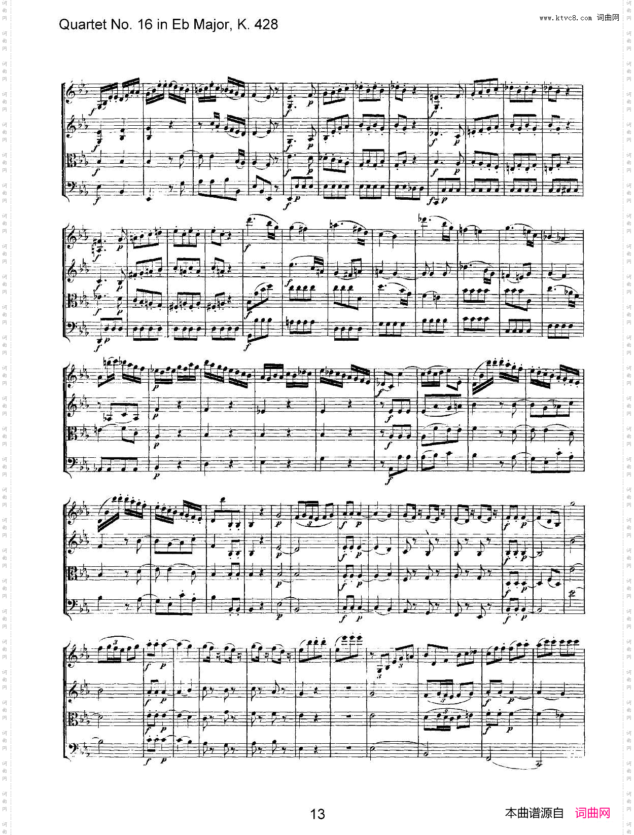 Mozart《Quartet No·16 in Eb Major,K·428》_总谱