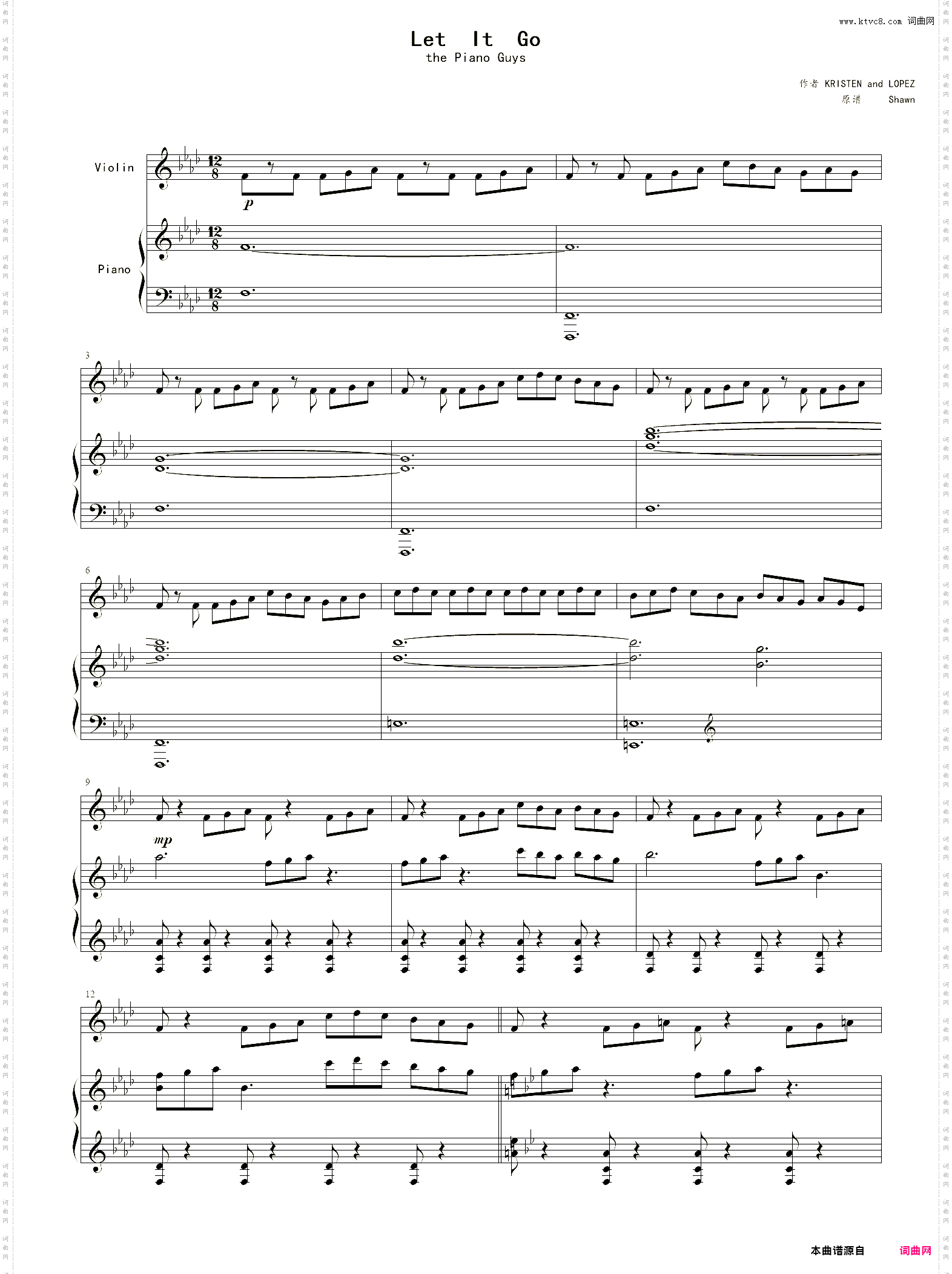 小提琴谱：Let It Go小提琴+钢琴二重奏The Piano Guys