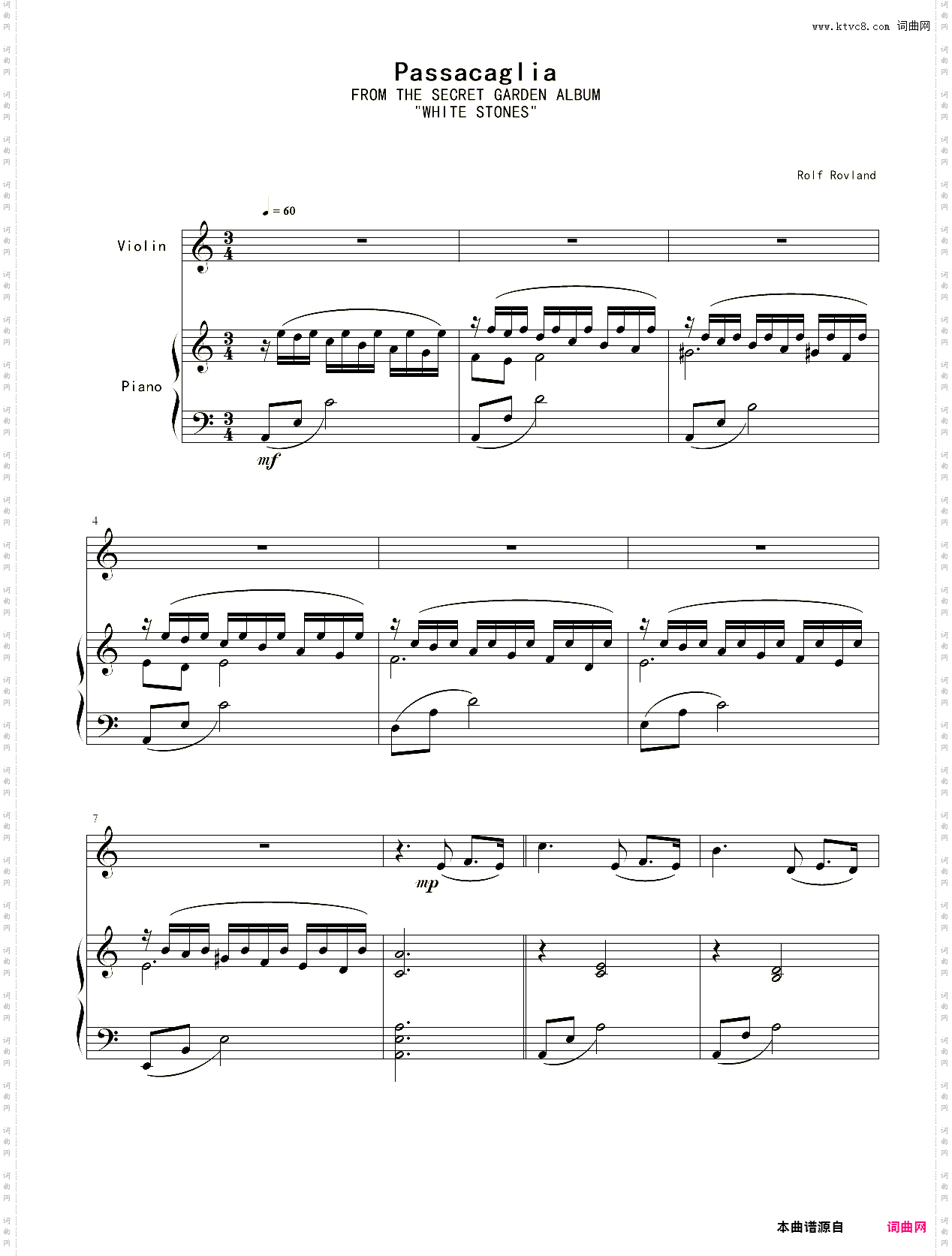 小提琴谱:Passacaglia小提琴+钢琴二重奏