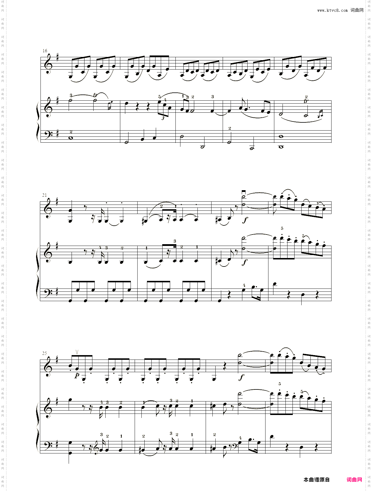 小提琴谱：G大调小提琴奏鸣曲小提琴+钢琴二重奏