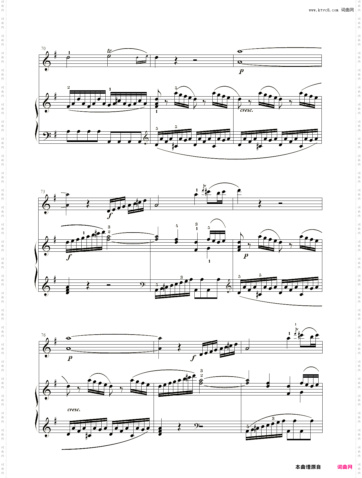 小提琴谱：G大调小提琴奏鸣曲小提琴+钢琴二重奏