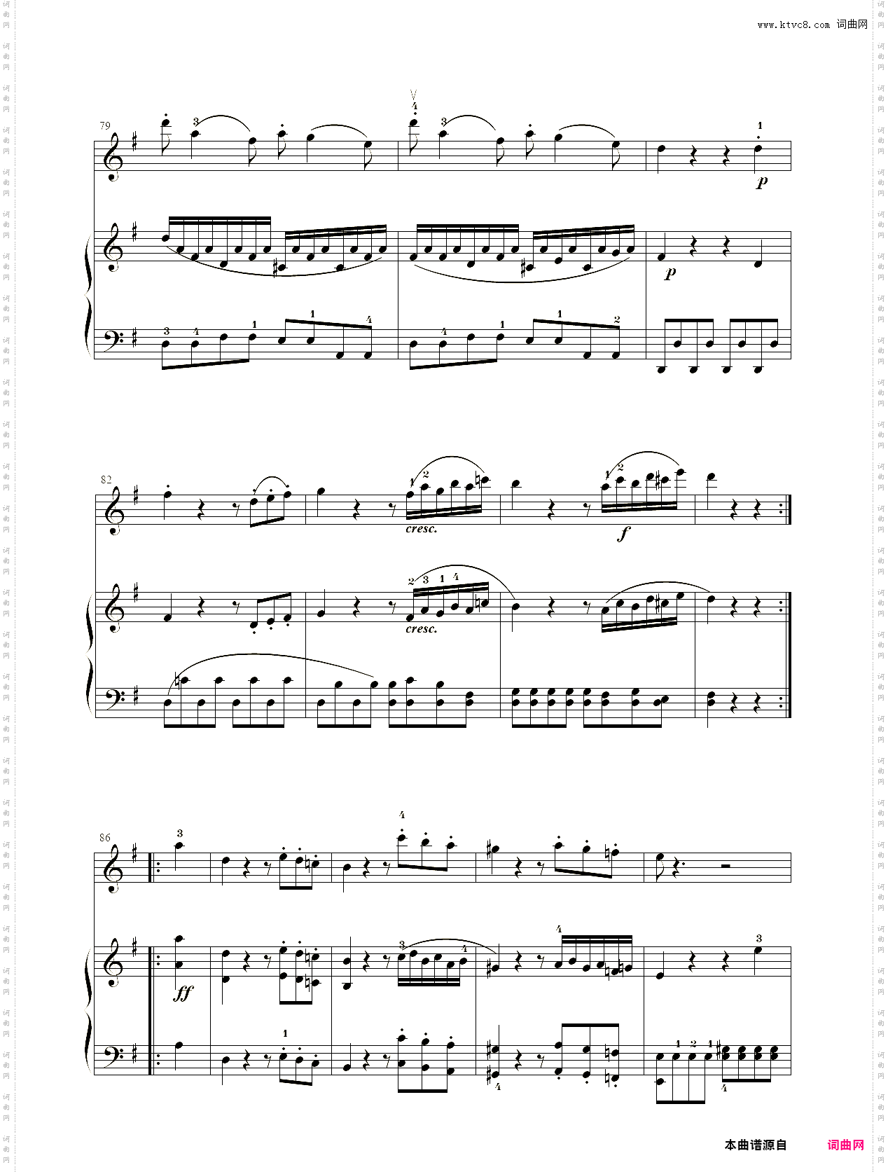 小提琴谱：G大调小提琴奏鸣曲小提琴+钢琴二重奏