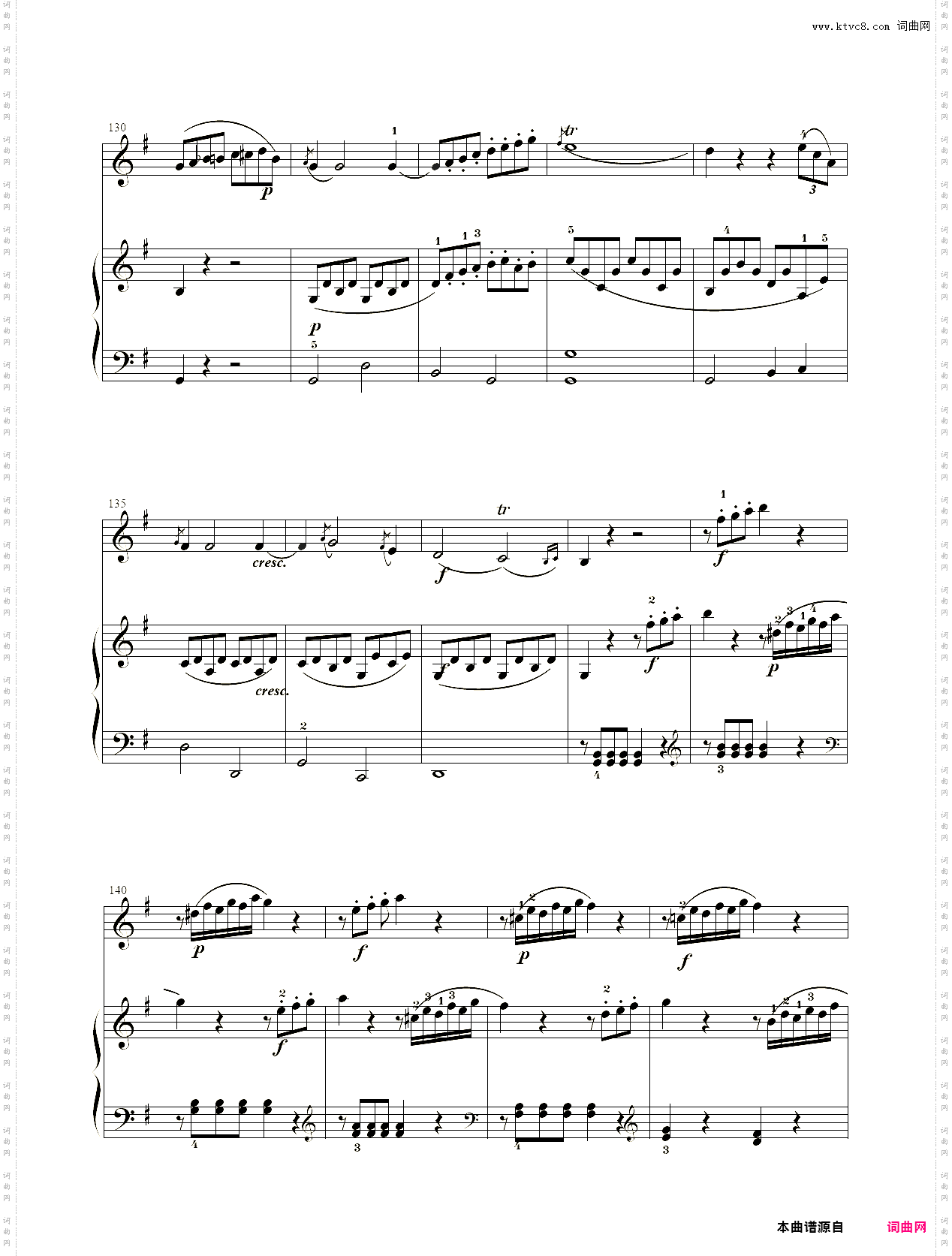 小提琴谱：G大调小提琴奏鸣曲小提琴+钢琴二重奏