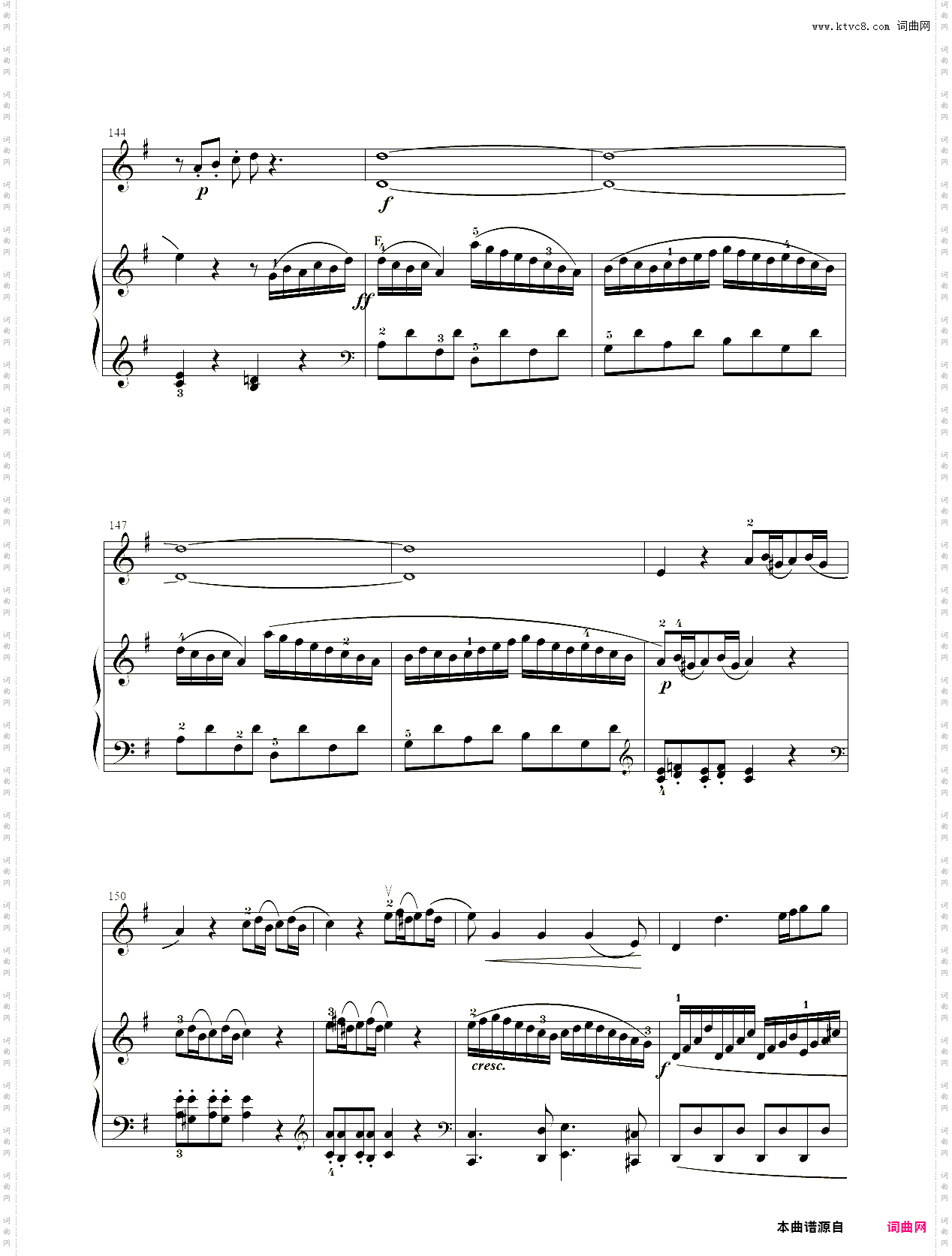 小提琴谱：G大调小提琴奏鸣曲小提琴+钢琴二重奏