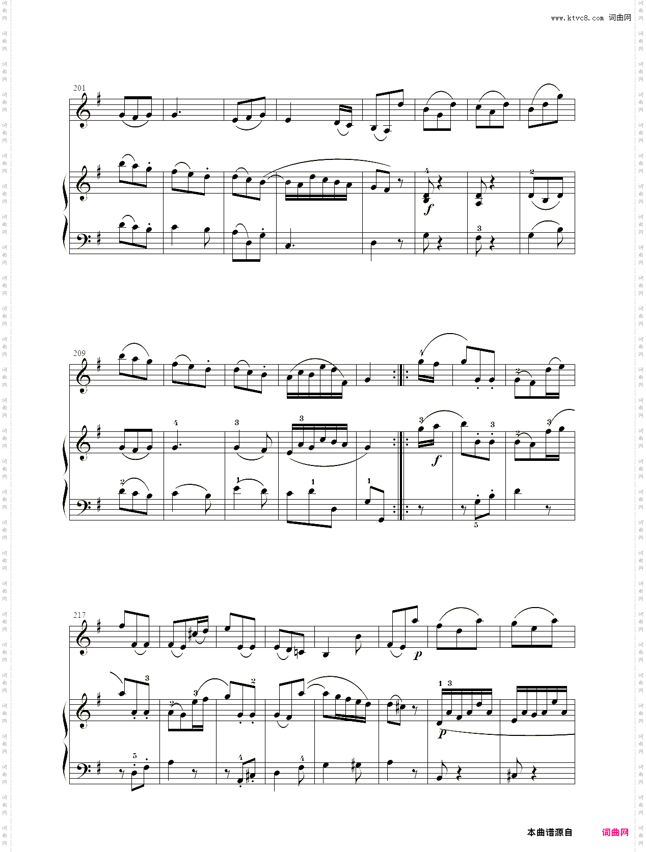 小提琴谱：G大调小提琴奏鸣曲小提琴+钢琴二重奏