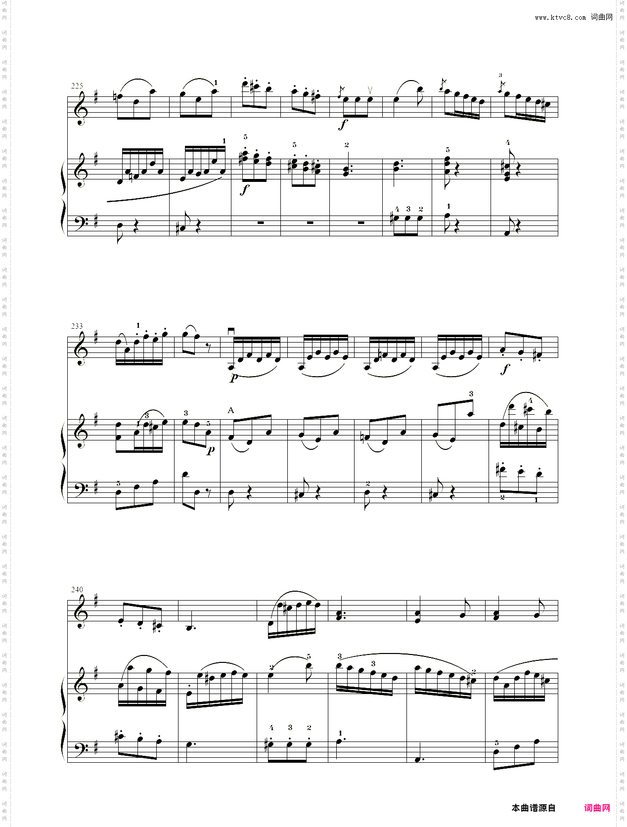 小提琴谱：G大调小提琴奏鸣曲小提琴+钢琴二重奏