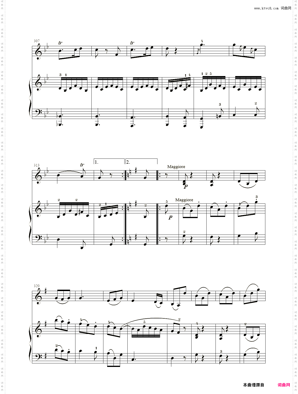 小提琴谱：G大调小提琴奏鸣曲小提琴+钢琴二重奏