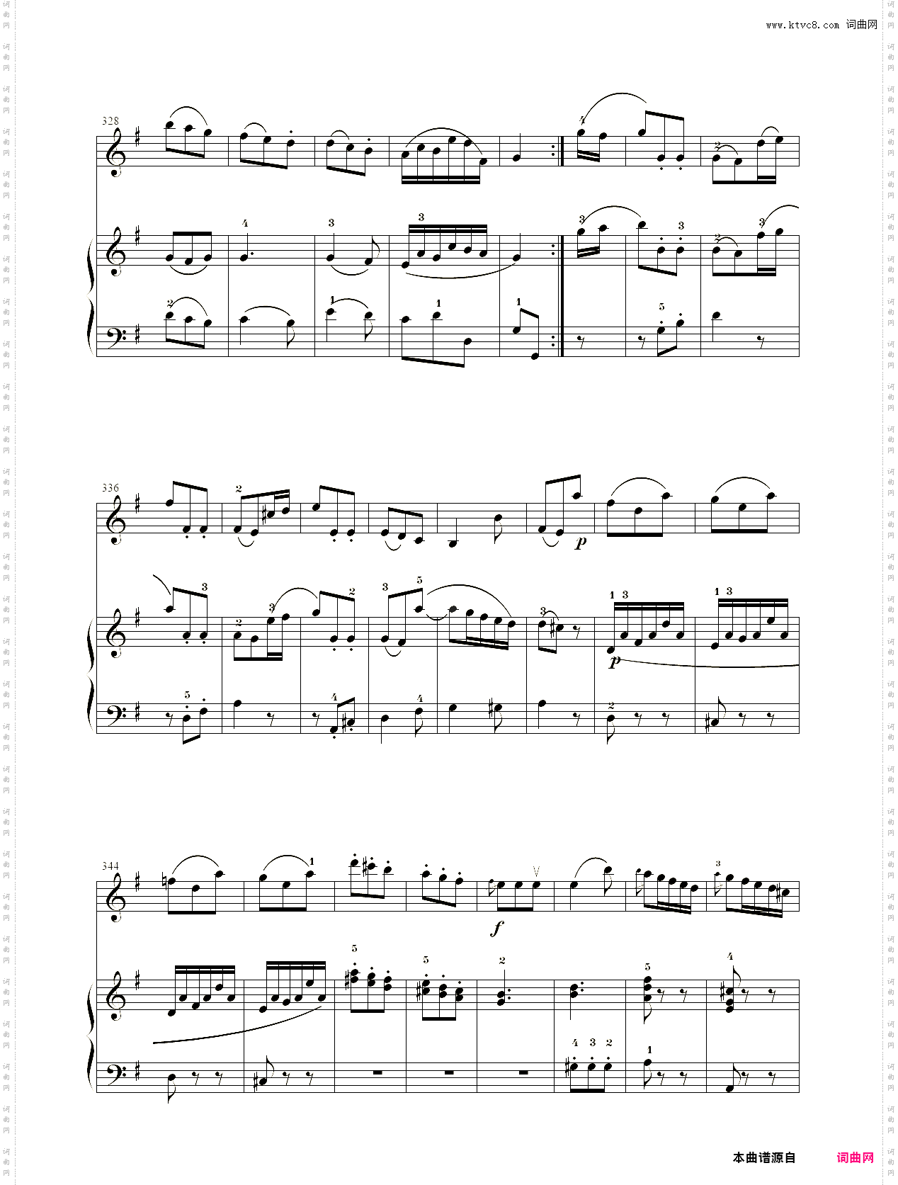 小提琴谱：G大调小提琴奏鸣曲小提琴+钢琴二重奏