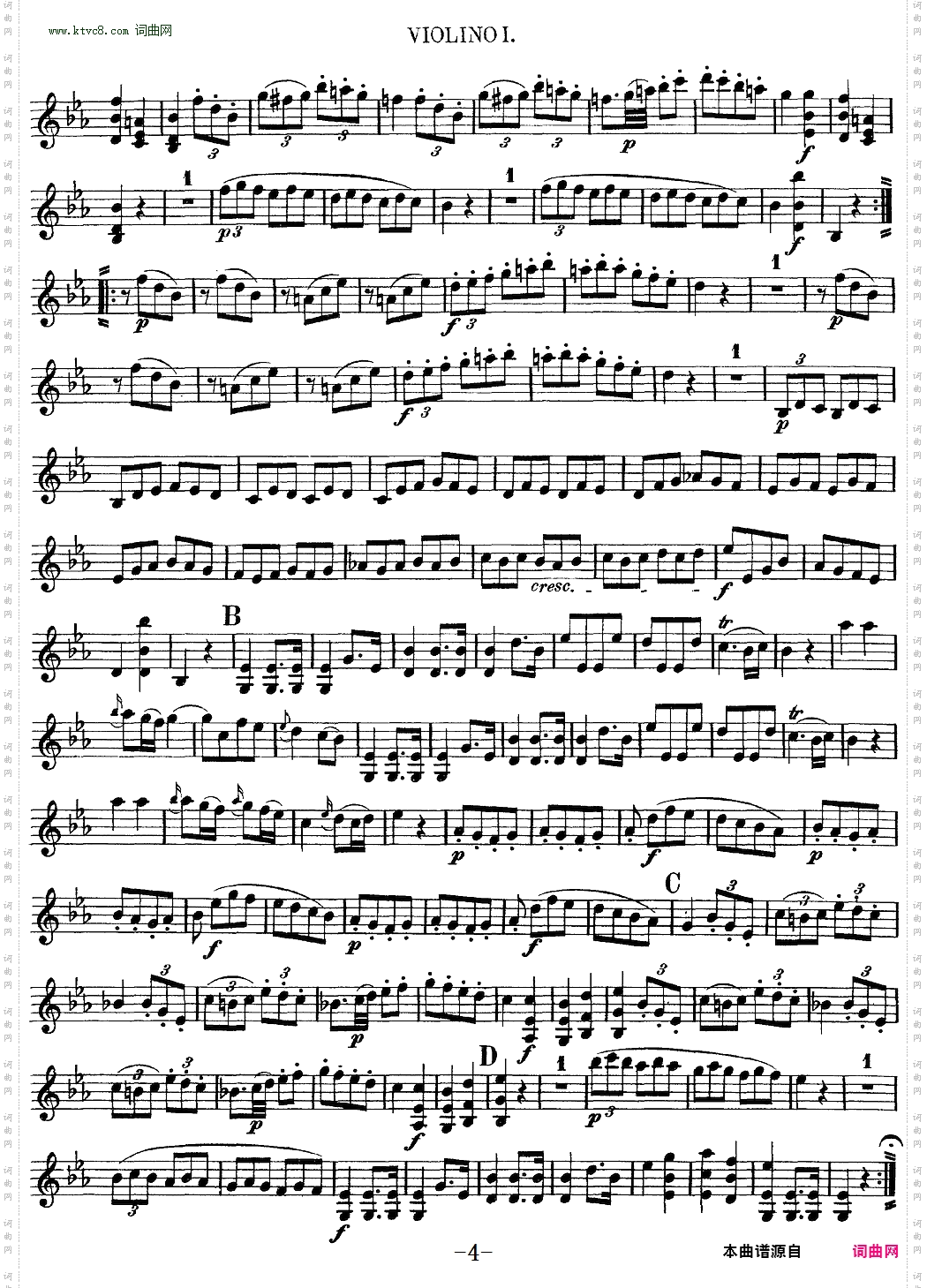 Mozart《Quartet No·7 in Eb Major,K·160》_Violin 1分谱