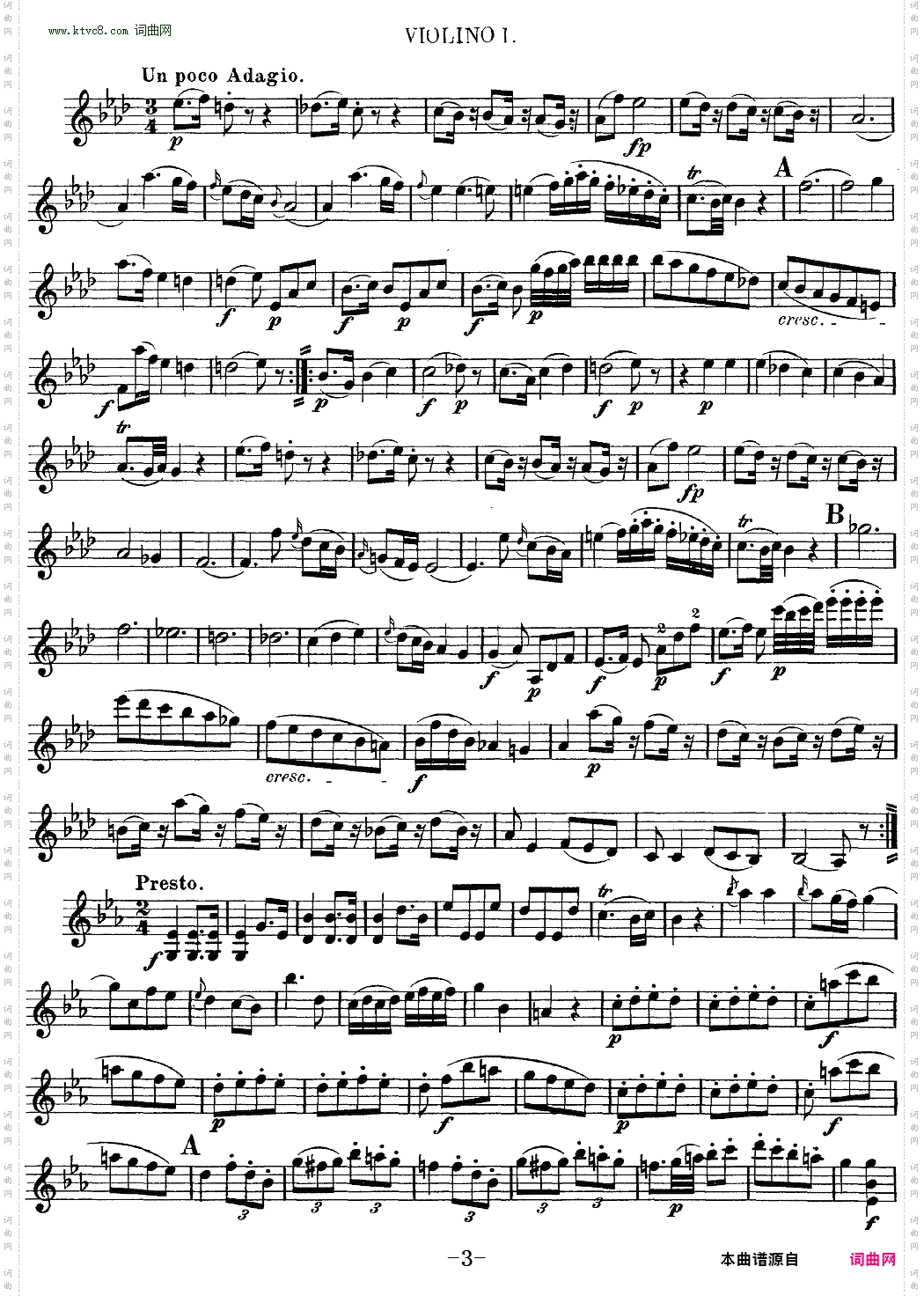 Mozart《Quartet No·7 in Eb Major,K·160》_Violin 1分谱