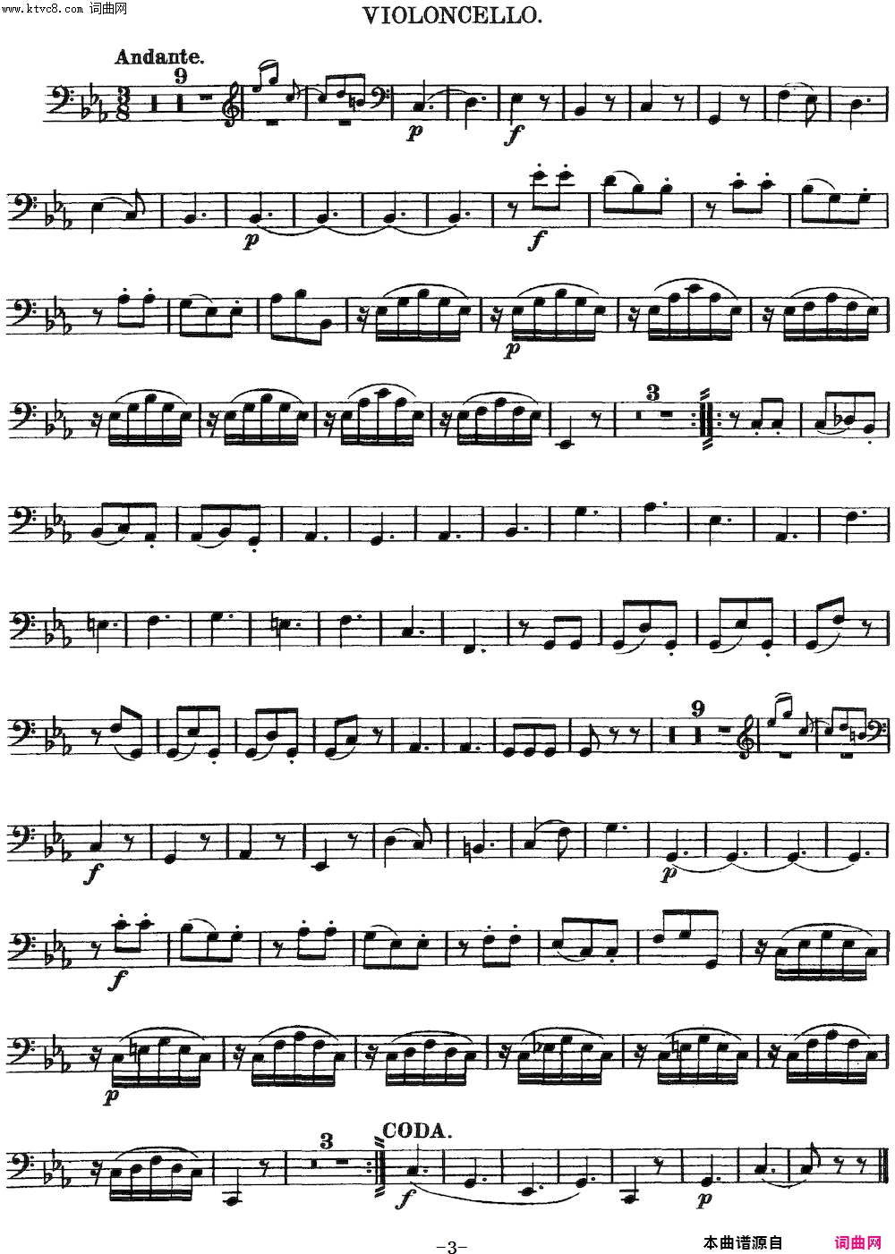 Mozart《Quartet No·4 in C Major,K·157》Cello分谱