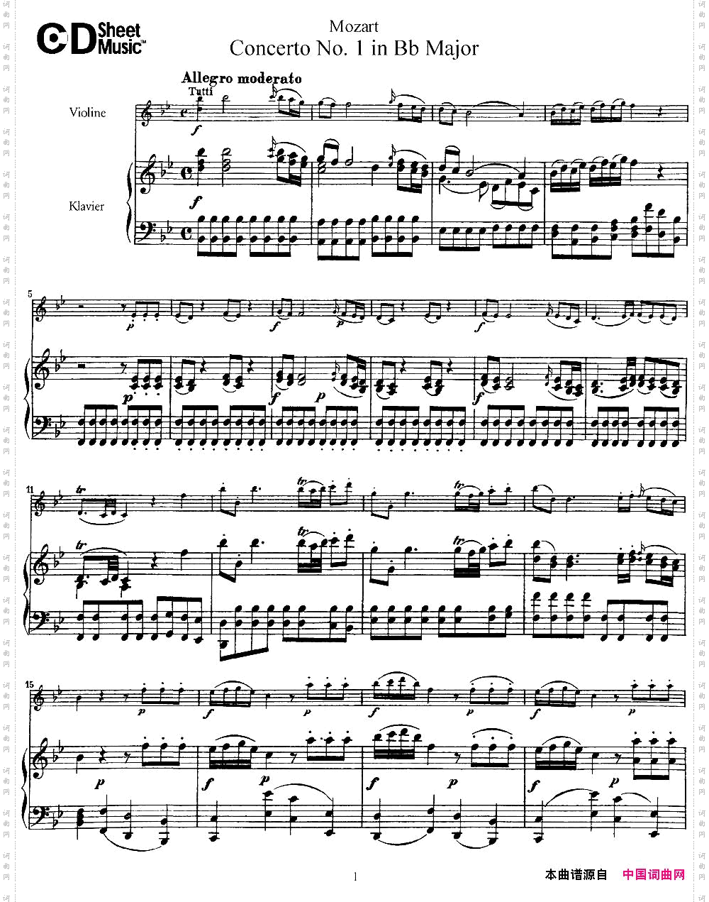 ConcertoNo·1inBbMaj降B大调第一小提琴协奏曲、小提琴+钢琴伴奏_Concerto No·1 in Bb Maj降B大调第一小提琴协奏曲、小提琴+钢琴伴奏