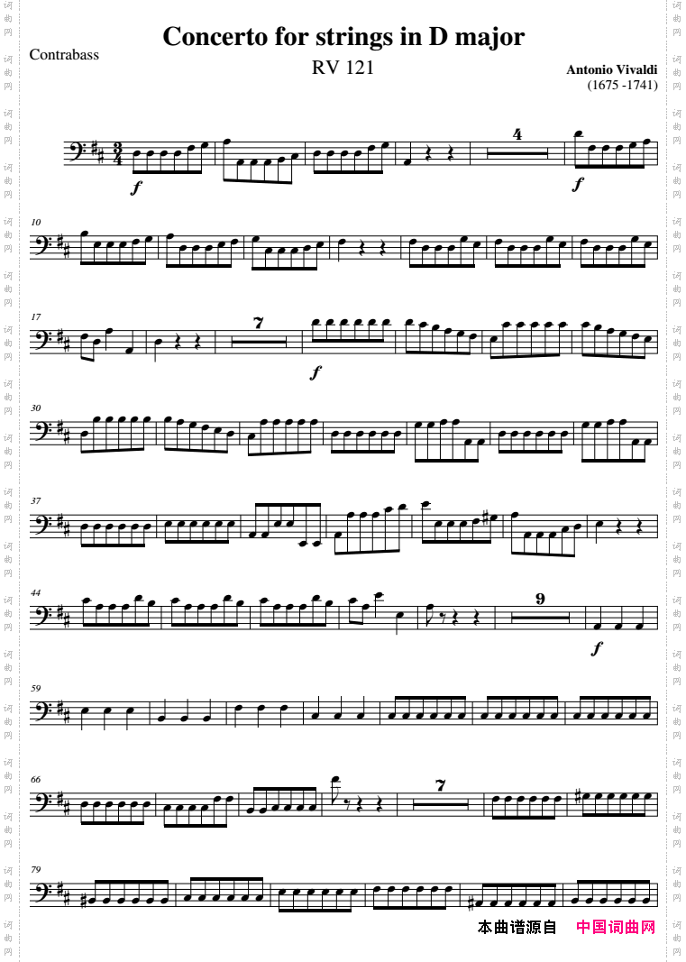 Concerto for strings in D Major_RV121、Contrabass分谱