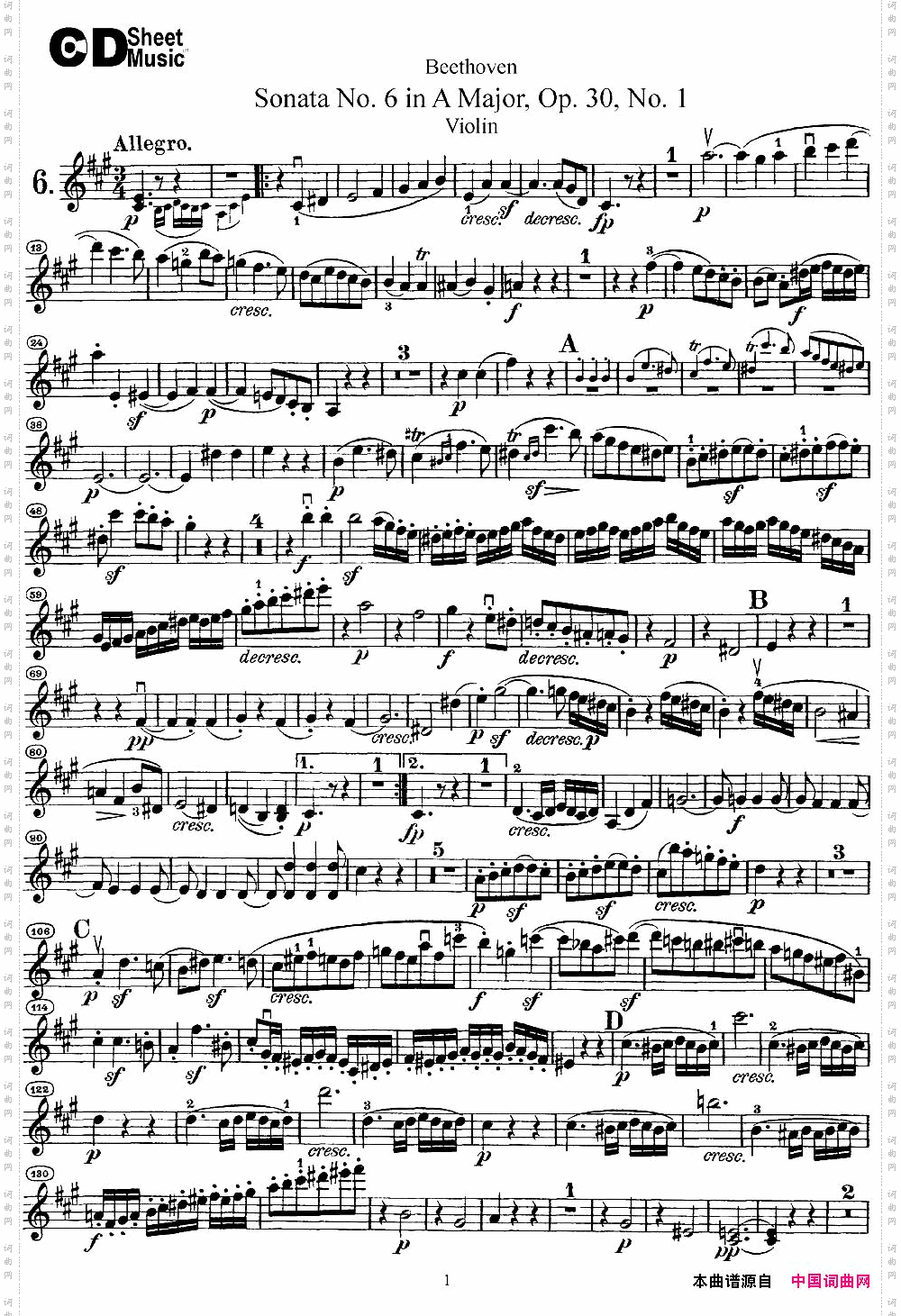Violin Sonata No.6 in A Major Op.30 No.1