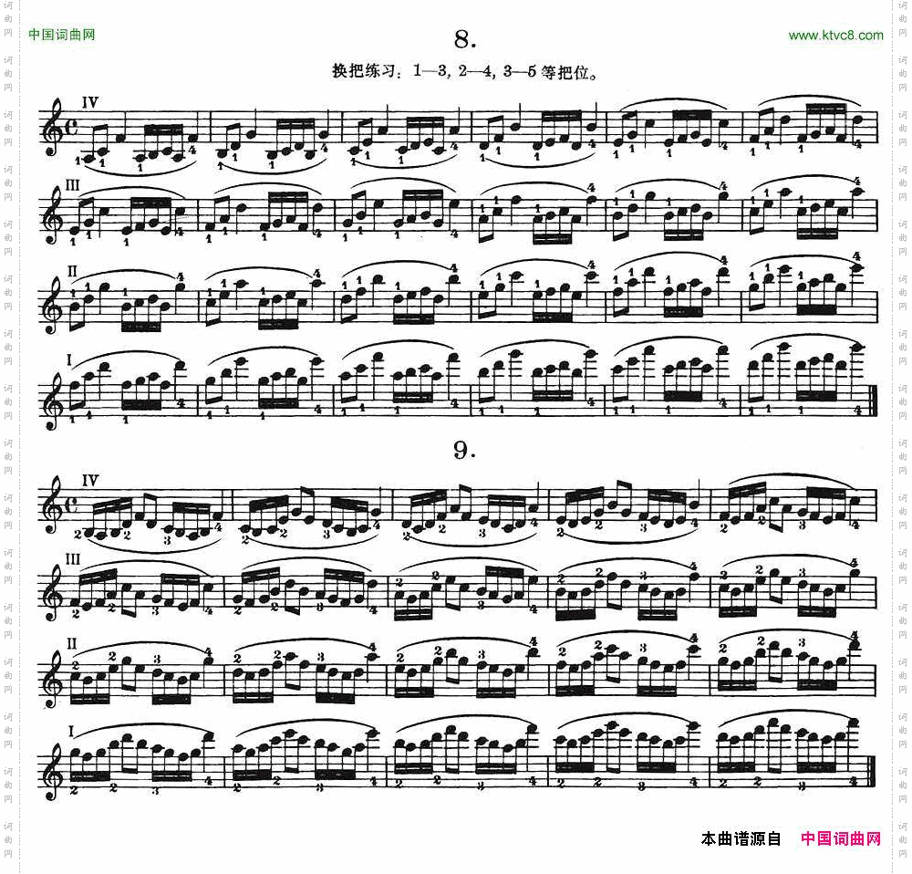 小提琴换把练习·作品第八号第二节