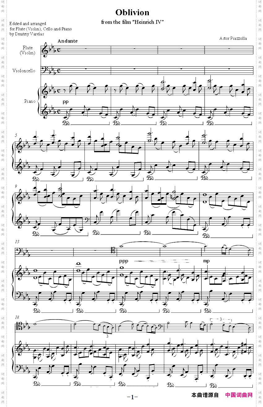 Oblivion遗忘小提琴+大提琴+钢琴伴奏_Oblivion 遗忘小提琴+大提琴+钢琴伴奏