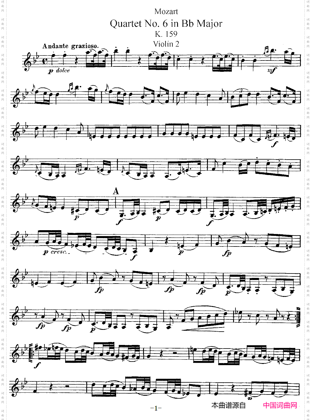 Mozart《Quartet No·6 in Bb Major,K·159》_Violin 2分谱