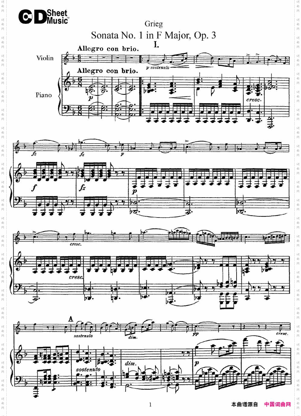 ViolinSonataNo.1Op.3小提琴+钢琴伴奏_Violin Sonata No.1 Op.3小提琴+钢琴伴奏