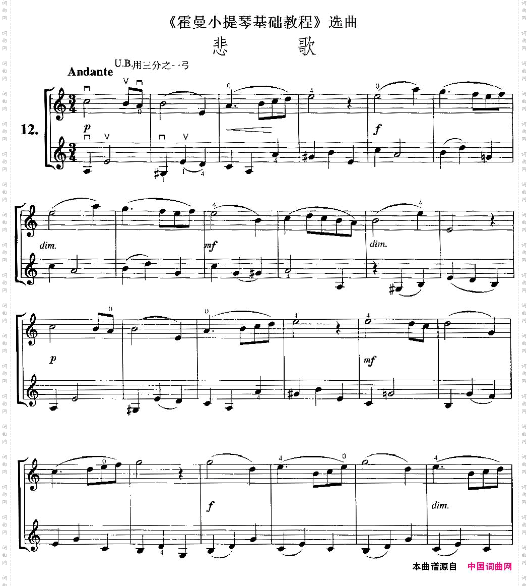 《霍曼小提琴基础教程》选曲：悲歌小提琴二重奏