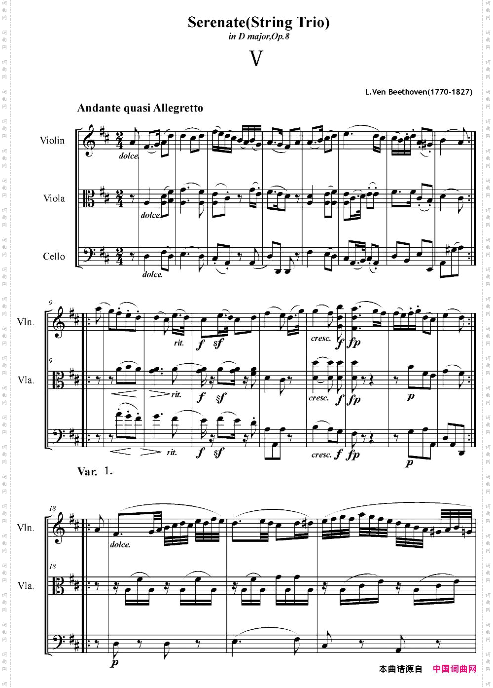 SerenateStringTrioD大调弦乐三重奏Op.8,V_SerenateString TrioD大调弦乐三重奏Op.8,V