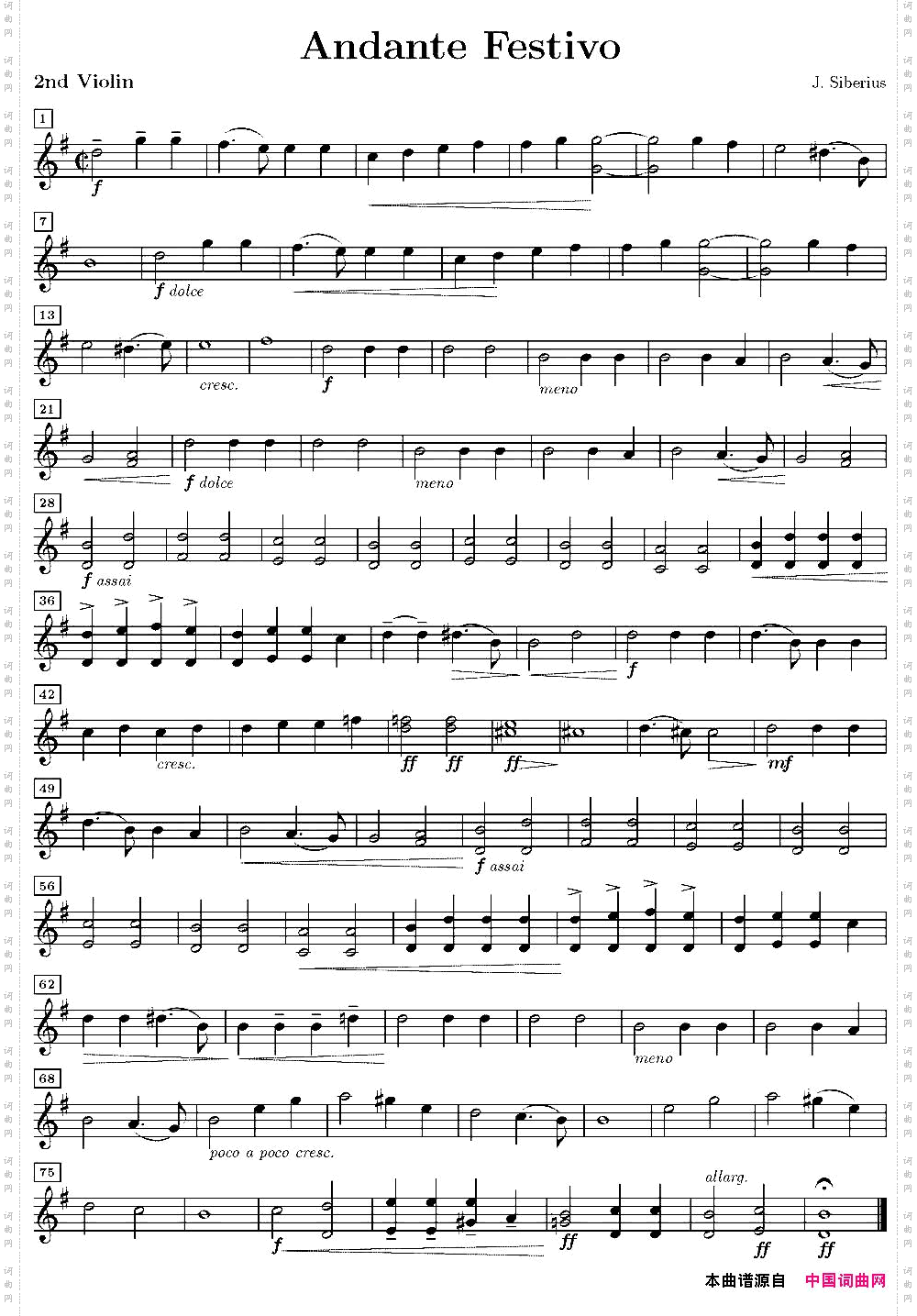 AndanteFestivo活泼的行板、第二小提琴分谱_Andante Festivo活泼的行板、第二小提琴分谱