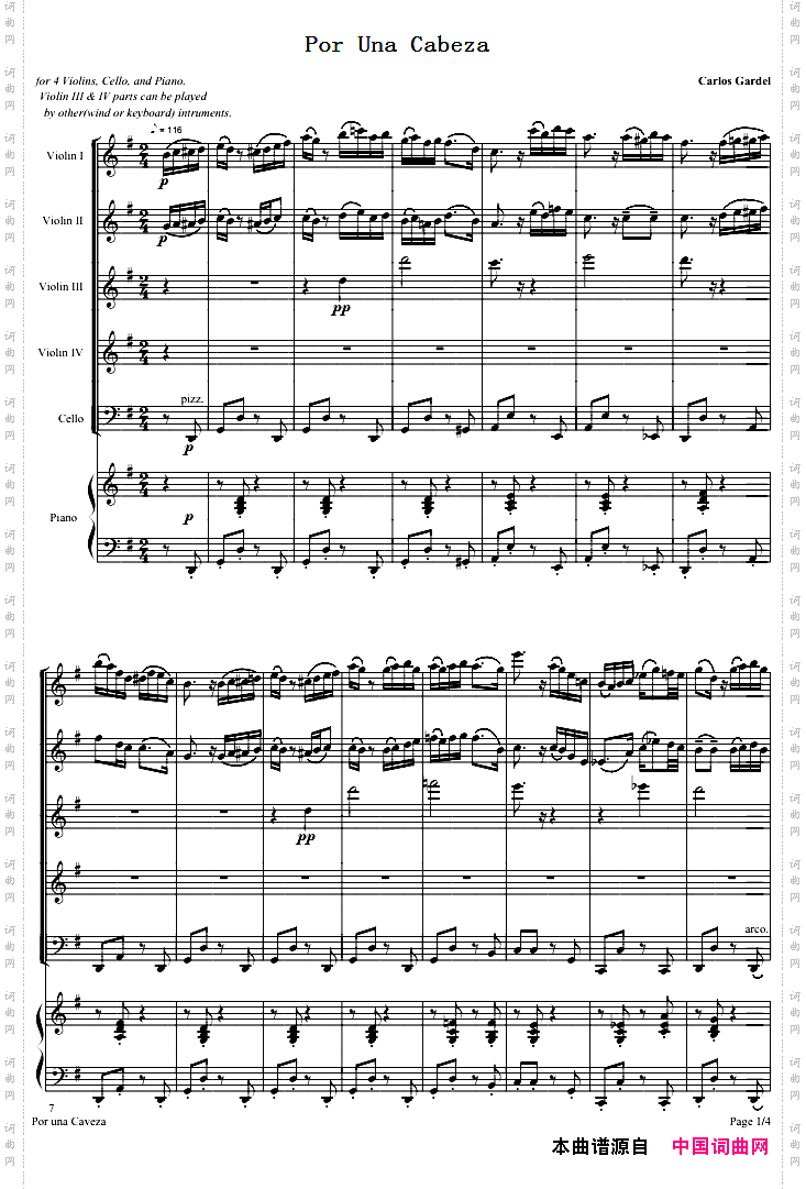 PorUnaCabeza一步之遥总谱_Por Una Cabeza 一步之遥总谱