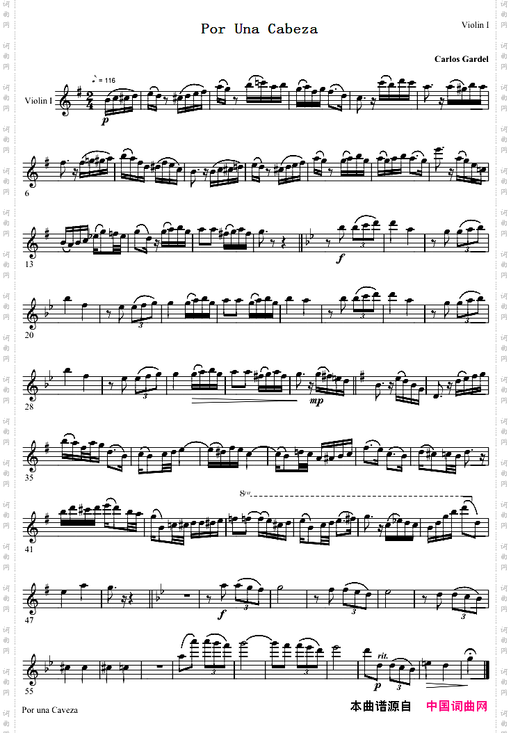PorUnaCabeza一步之遥ViolinI分谱_Por Una Cabeza 一步之遥Violin I分谱