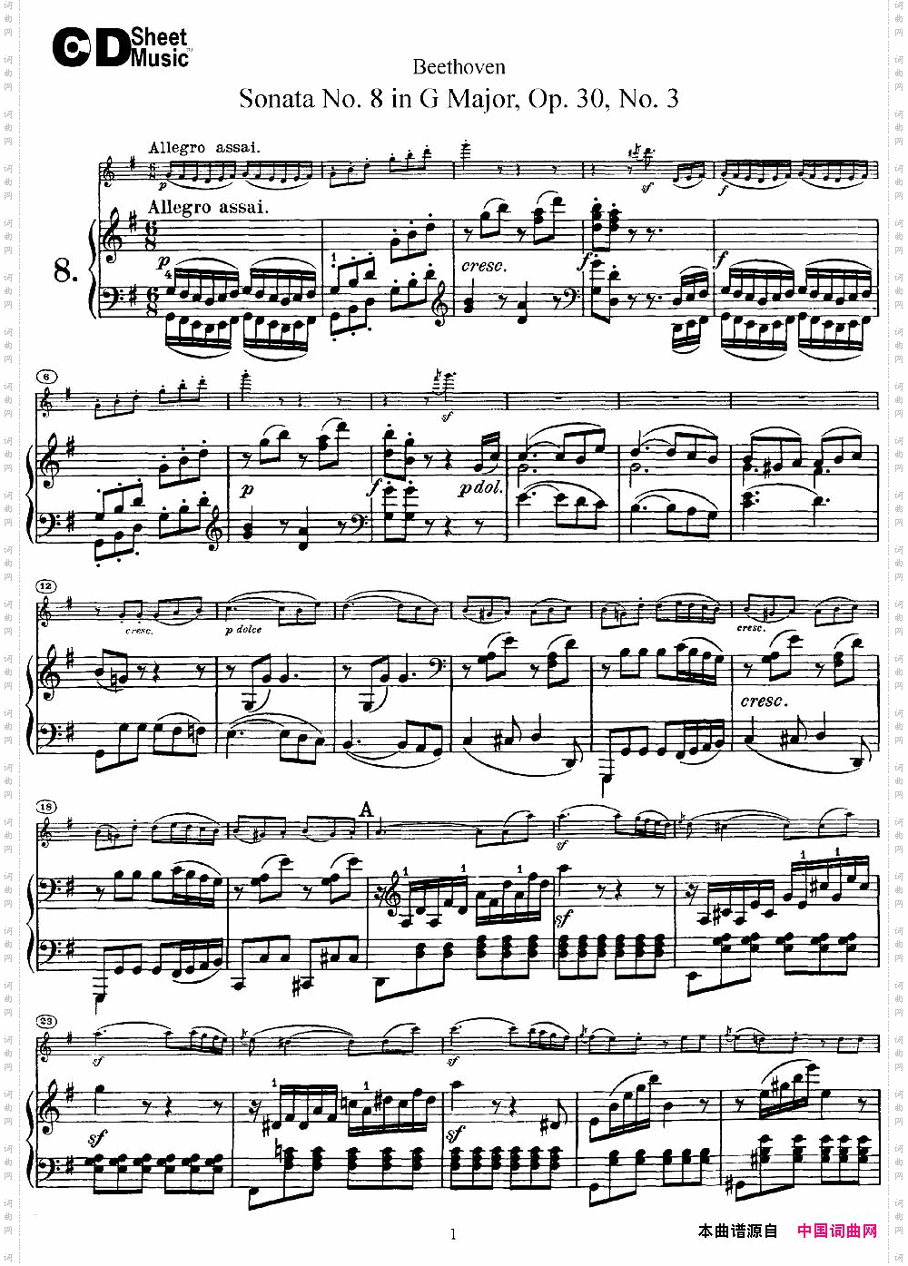 ViolinSonataNo.8inGMajorOp.30No.3小提琴+钢琴伴奏_Violin Sonata No.8 in G Major Op.30 No.3小提琴+钢琴伴奏