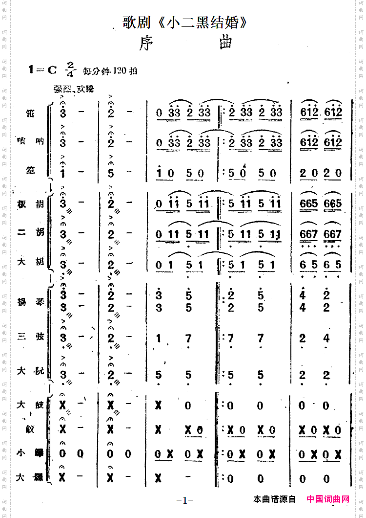 歌剧《小二黑结婚》序曲总谱