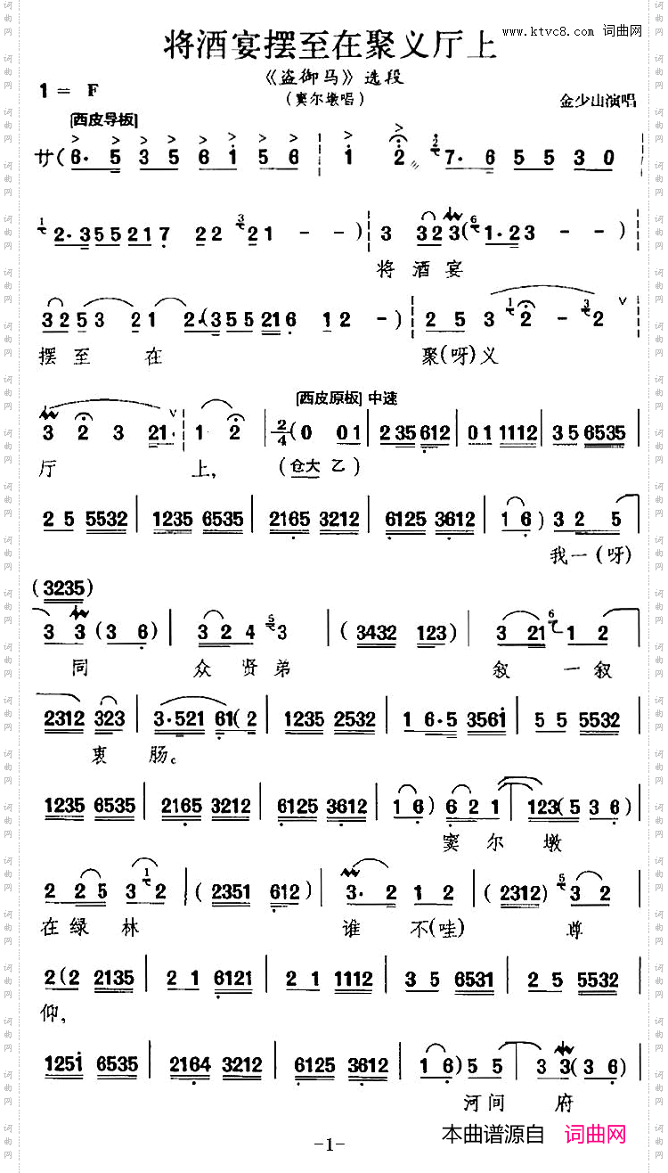 将酒宴摆至在聚义厅上《盗御马》选段、窦尔敦唱段、金少山演唱版