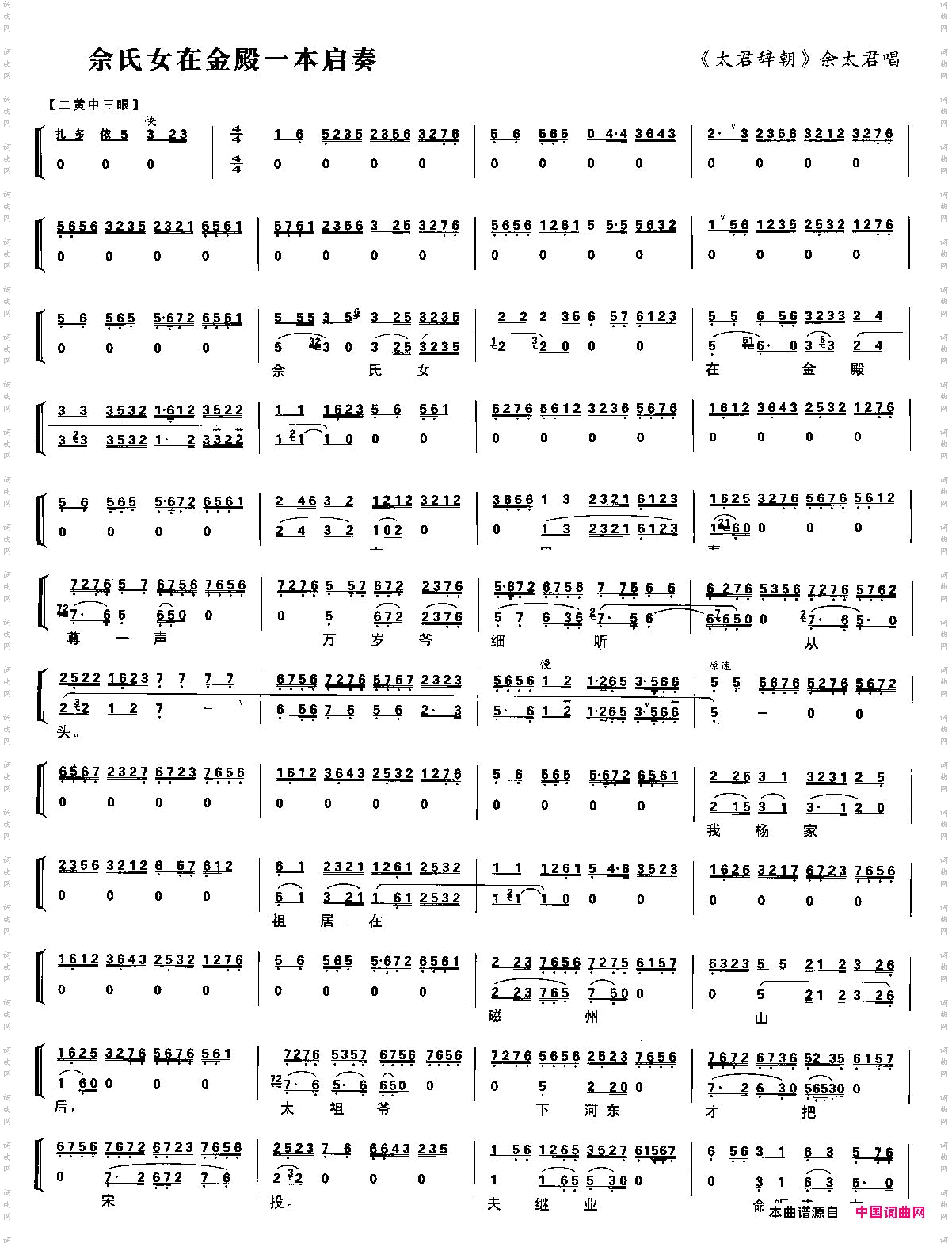 佘氏女在金殿一本启奏京剧琴谱