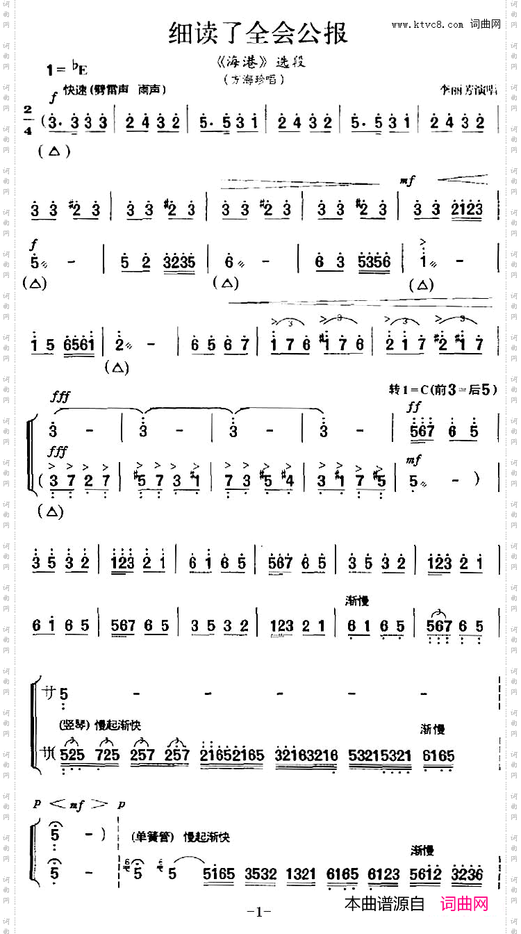 细读了全会公报《海港》选段、方海珍唱段、李丽芳演唱版