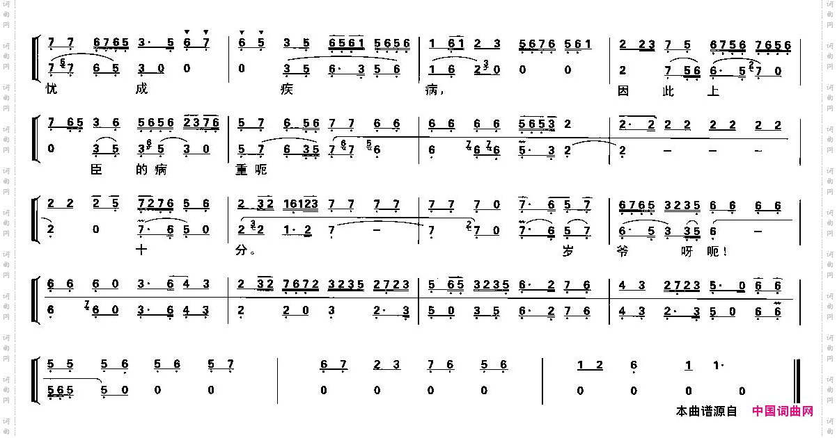 自那日朝罢归_琴谱