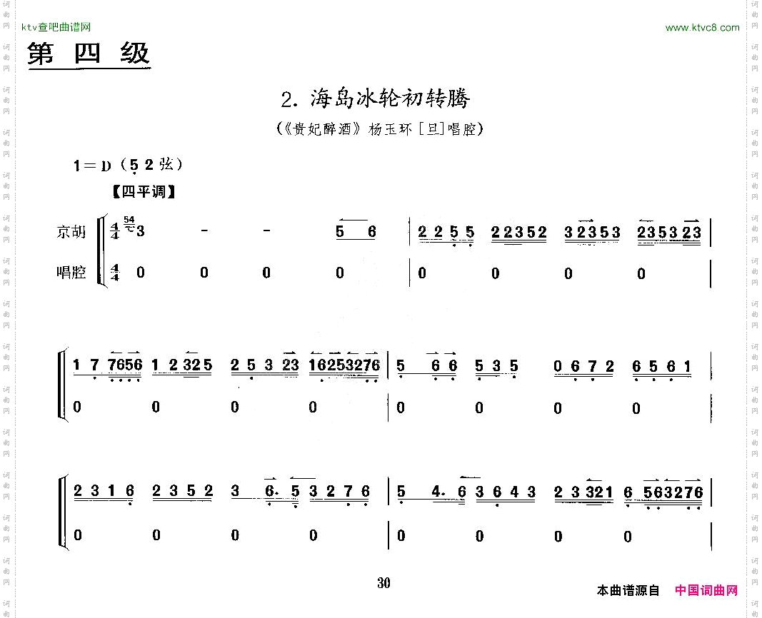 海岛冰轮初转腾《贵妃醉酒》杨玉环唱段、京胡考级谱